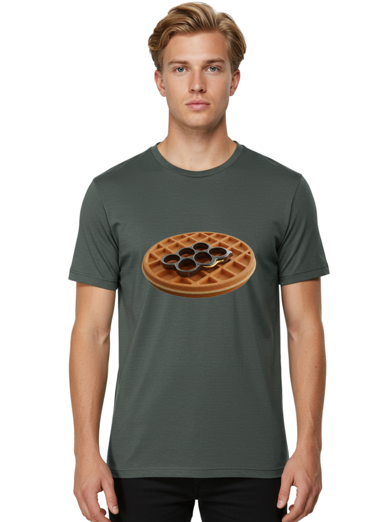 Brass-Knuckle-Waffle Men'S Graphic Tee, 100% Cotton, Comfortable Casual Summer Wear, Machine Washable, Vintage Camera, Old Camera, Antique Camera, Black Camera, Classic Photography, Photography Equipment, Nostalgic Device, Film Camera, Bak111