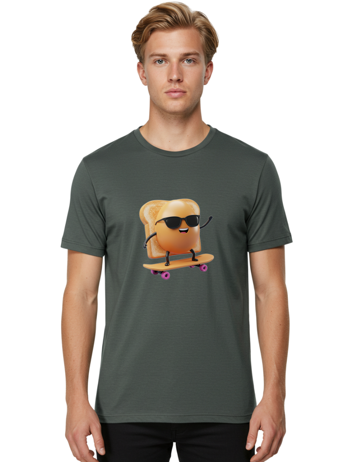 Bread-Character-Skateboarding Men'S Graphic Tee, 100% Cotton, Comfortable Casual Summer Wear, Machine Washable, Vintage Camera, Old Camera, Antique Camera, Black Camera, Classic Photography, Photography Equipment, Nostalgic Device, Bak112