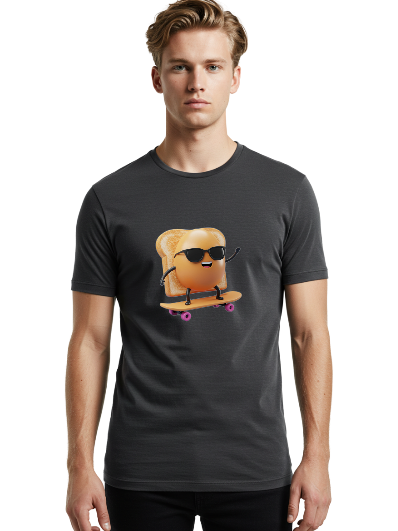 Bread-Character-Skateboarding Men'S Graphic Tee, 100% Cotton, Comfortable Casual Summer Wear, Machine Washable, Vintage Camera, Old Camera, Antique Camera, Black Camera, Classic Photography, Photography Equipment, Nostalgic Device, Bak112