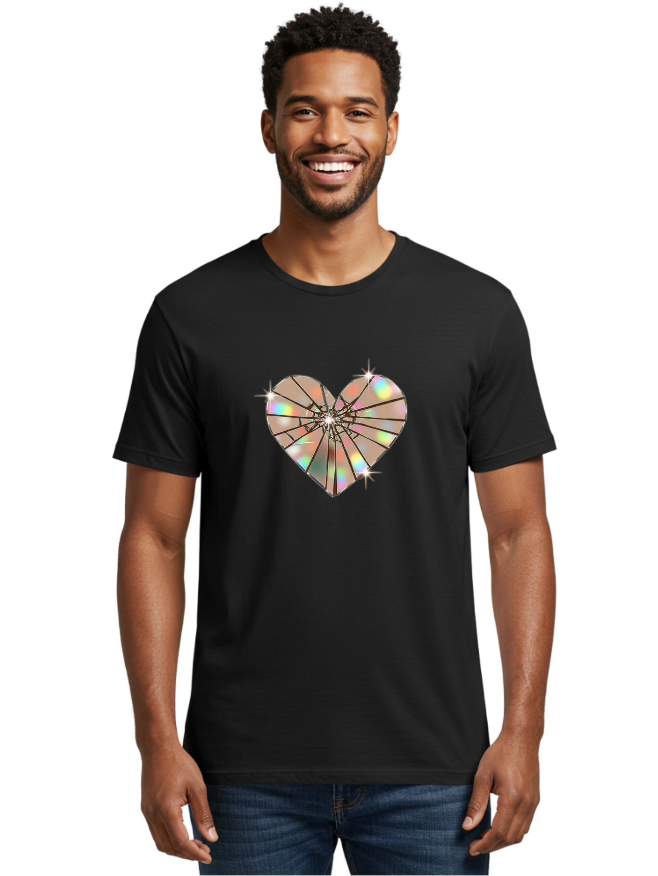 Broken-Holographic-Heart-1 Men'S Graphic Tee, 100% Cotton, Comfortable Casual Summer Wear, Machine Washable, Vintage Camera, Old Camera, Antique Camera, Black Camera, Classic Photography, Photography Equipment, Nostalgic Device, Film Camera, Bak127