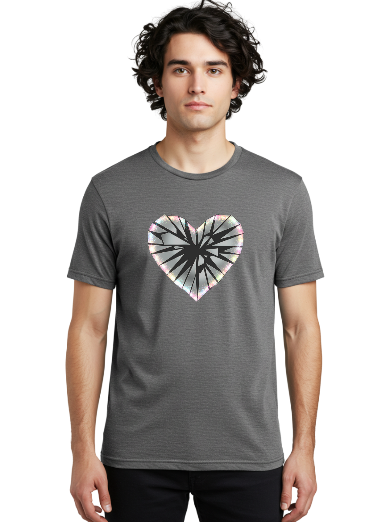 Broken-Holographic-Heart Men'S Graphic Tee, 100% Cotton, Comfortable Casual Summer Wear, Machine Washable, Vintage Camera, Old Camera, Antique Camera, Black Camera, Classic Photography, Photography Equipment, Nostalgic Device, Film Camera, Bak128