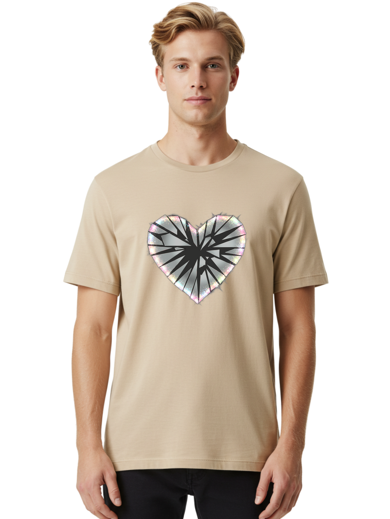 Broken-Holographic-Heart Men'S Graphic Tee, 100% Cotton, Comfortable Casual Summer Wear, Machine Washable, Vintage Camera, Old Camera, Antique Camera, Black Camera, Classic Photography, Photography Equipment, Nostalgic Device, Film Camera, Bak128