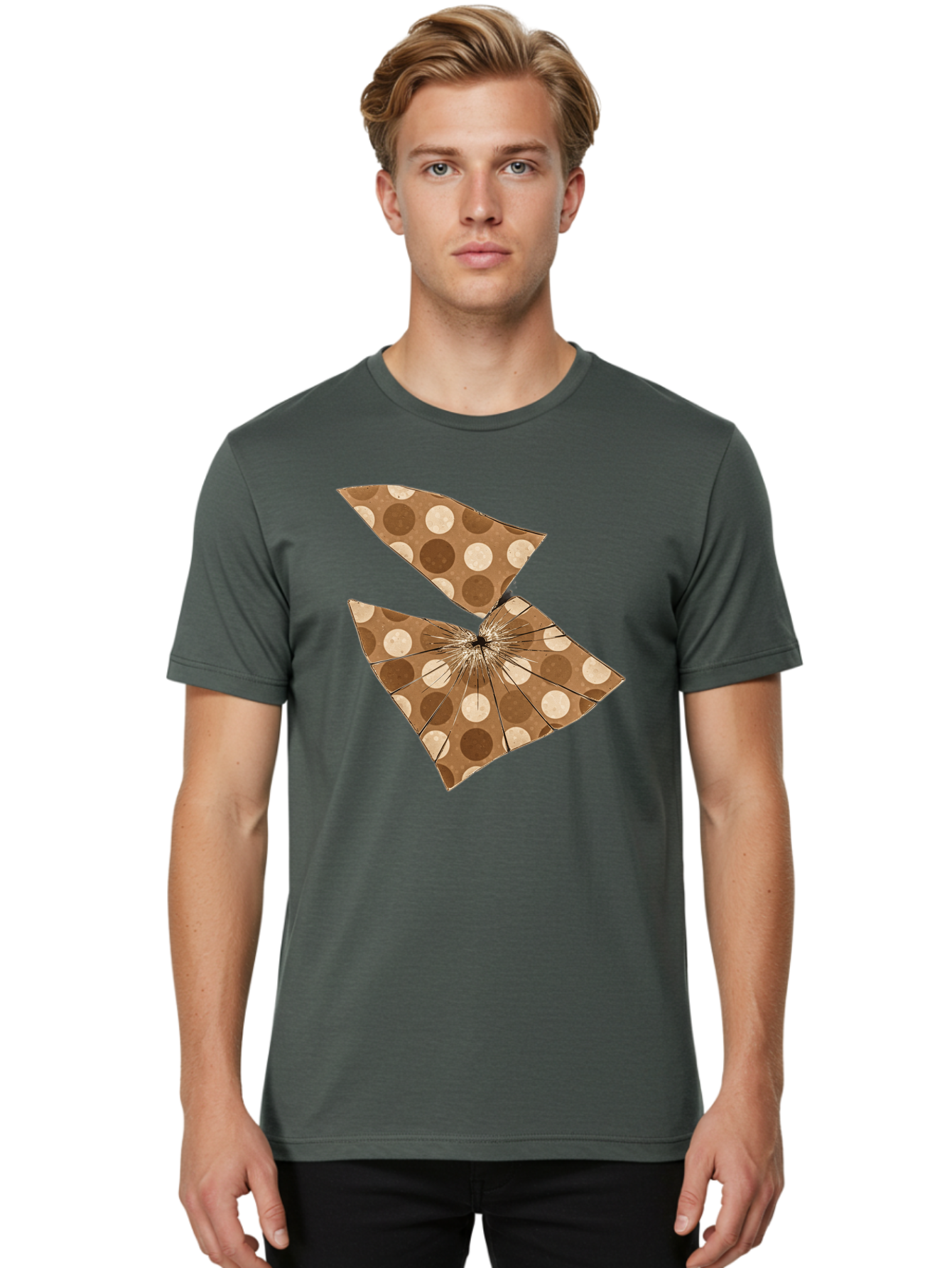 Brown-And-Beige-Polka-Dot-Parasol Men'S Graphic Tee, 100% Cotton, Comfortable Casual Summer Wear, Machine Washable, Vintage Camera, Old Camera, Antique Camera, Black Camera, Classic Photography, Photography Equipment, Nostalgic Device, Bak141