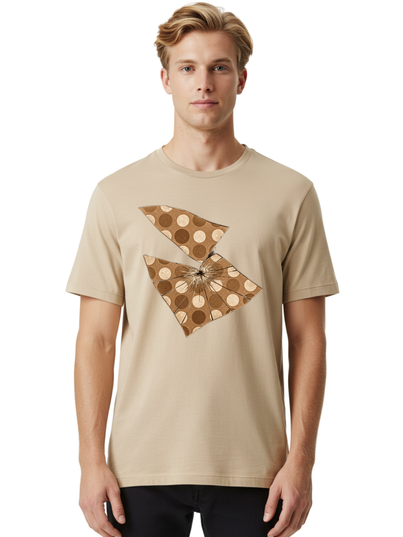 Brown-And-Beige-Polka-Dot-Parasol Men'S Graphic Tee, 100% Cotton, Comfortable Casual Summer Wear, Machine Washable, Vintage Camera, Old Camera, Antique Camera, Black Camera, Classic Photography, Photography Equipment, Nostalgic Device, Bak141