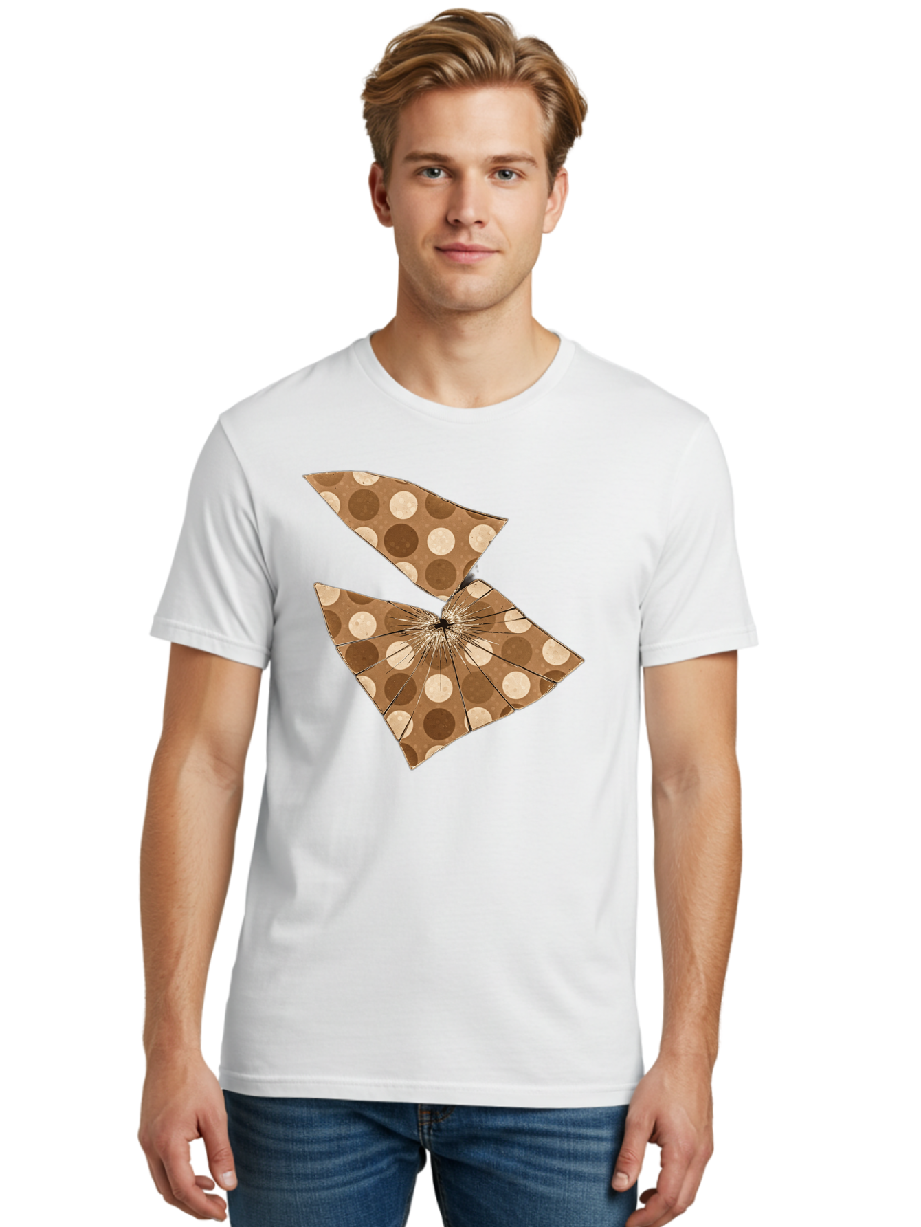 Brown-And-Beige-Polka-Dot-Parasol Men'S Graphic Tee, 100% Cotton, Comfortable Casual Summer Wear, Machine Washable, Vintage Camera, Old Camera, Antique Camera, Black Camera, Classic Photography, Photography Equipment, Nostalgic Device, Bak141