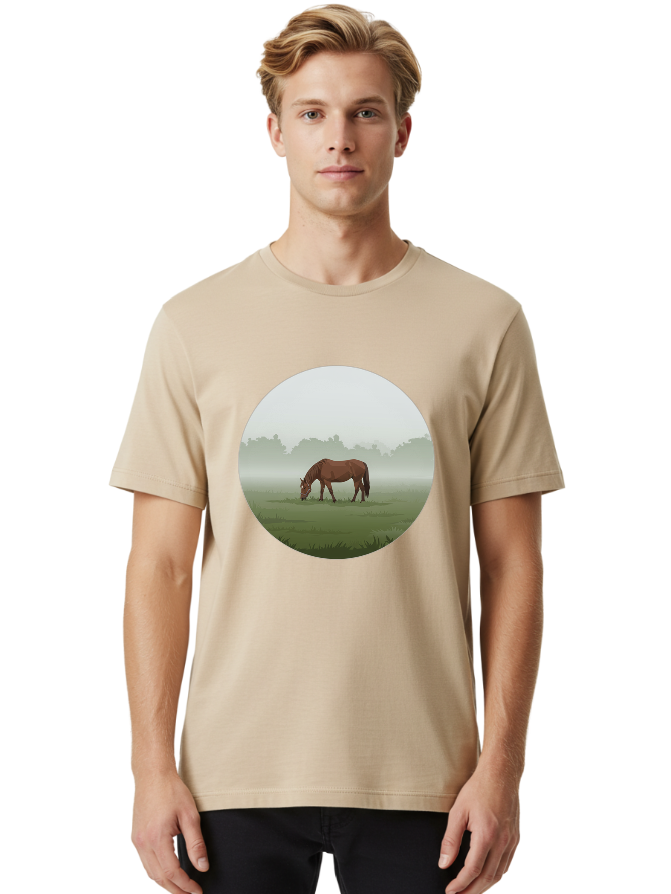 Brown-Horse-Grazing Men'S Graphic Tee, 100% Cotton, Comfortable Casual Summer Wear, Machine Washable, Vintage Camera, Old Camera, Antique Camera, Black Camera, Classic Photography, Photography Equipment, Nostalgic Device, Film Camera, Bak142