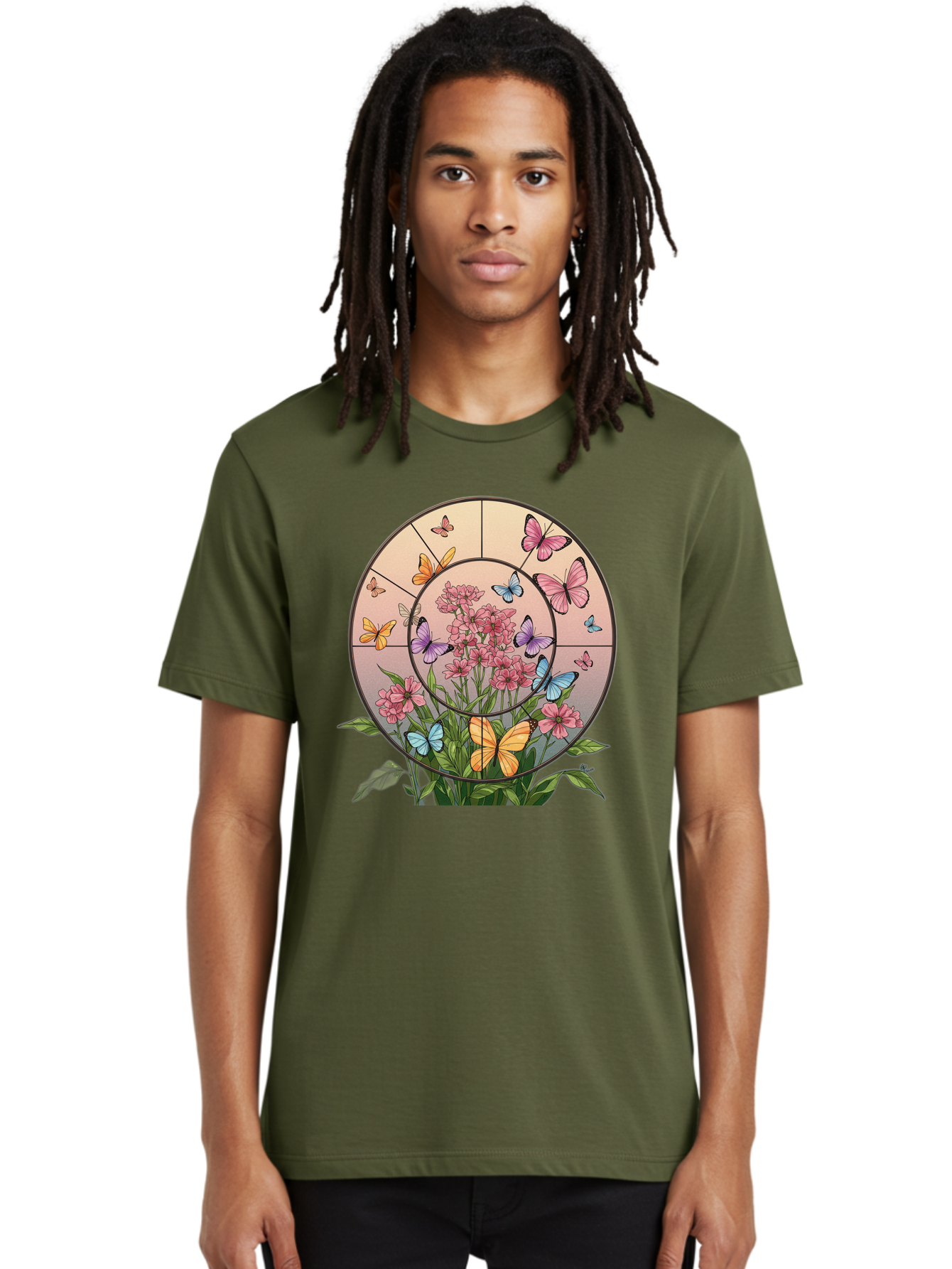Butterflies-And-Flowers-1 Men'S Graphic Tee, 100% Cotton, Comfortable Casual Summer Wear, Machine Washable, Vintage Camera, Old Camera, Antique Camera, Black Camera, Classic Photography, Photography Equipment, Nostalgic Device, Film Camera, Bak151