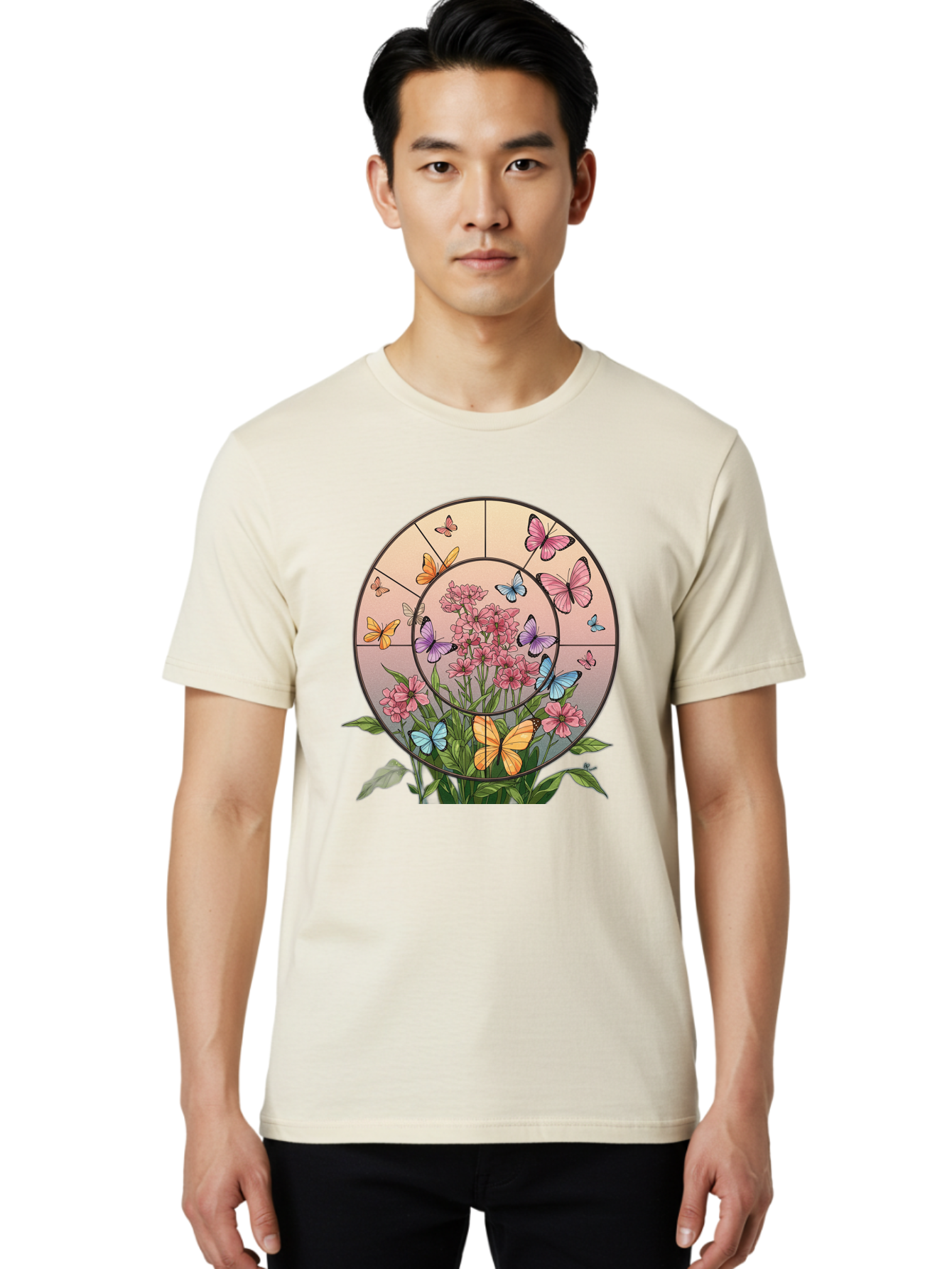 Butterflies-And-Flowers-1 Men'S Graphic Tee, 100% Cotton, Comfortable Casual Summer Wear, Machine Washable, Vintage Camera, Old Camera, Antique Camera, Black Camera, Classic Photography, Photography Equipment, Nostalgic Device, Film Camera, Bak151
