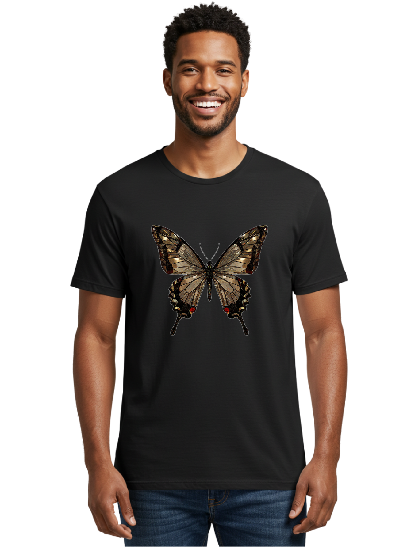 Butterfly-5 Men'S Graphic Tee, 100% Cotton, Comfortable Casual Summer Wear, Machine Washable, Vintage Camera, Old Camera, Antique Camera, Black Camera, Classic Photography, Photography Equipment, Nostalgic Device, Film Camera, Camera Art Bak158