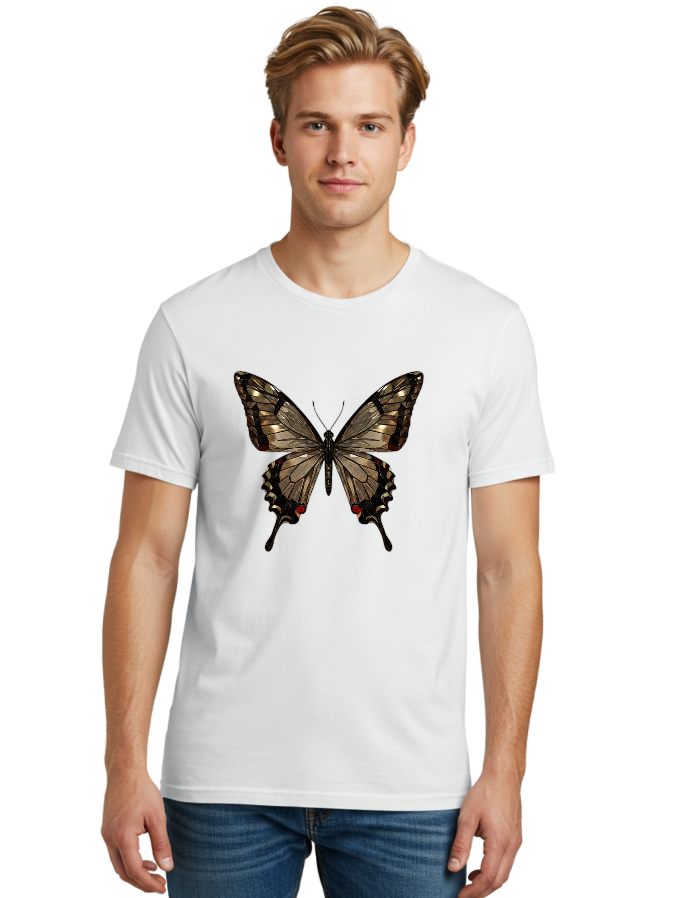 Butterfly-5 Men'S Graphic Tee, 100% Cotton, Comfortable Casual Summer Wear, Machine Washable, Vintage Camera, Old Camera, Antique Camera, Black Camera, Classic Photography, Photography Equipment, Nostalgic Device, Film Camera, Camera Art Bak158
