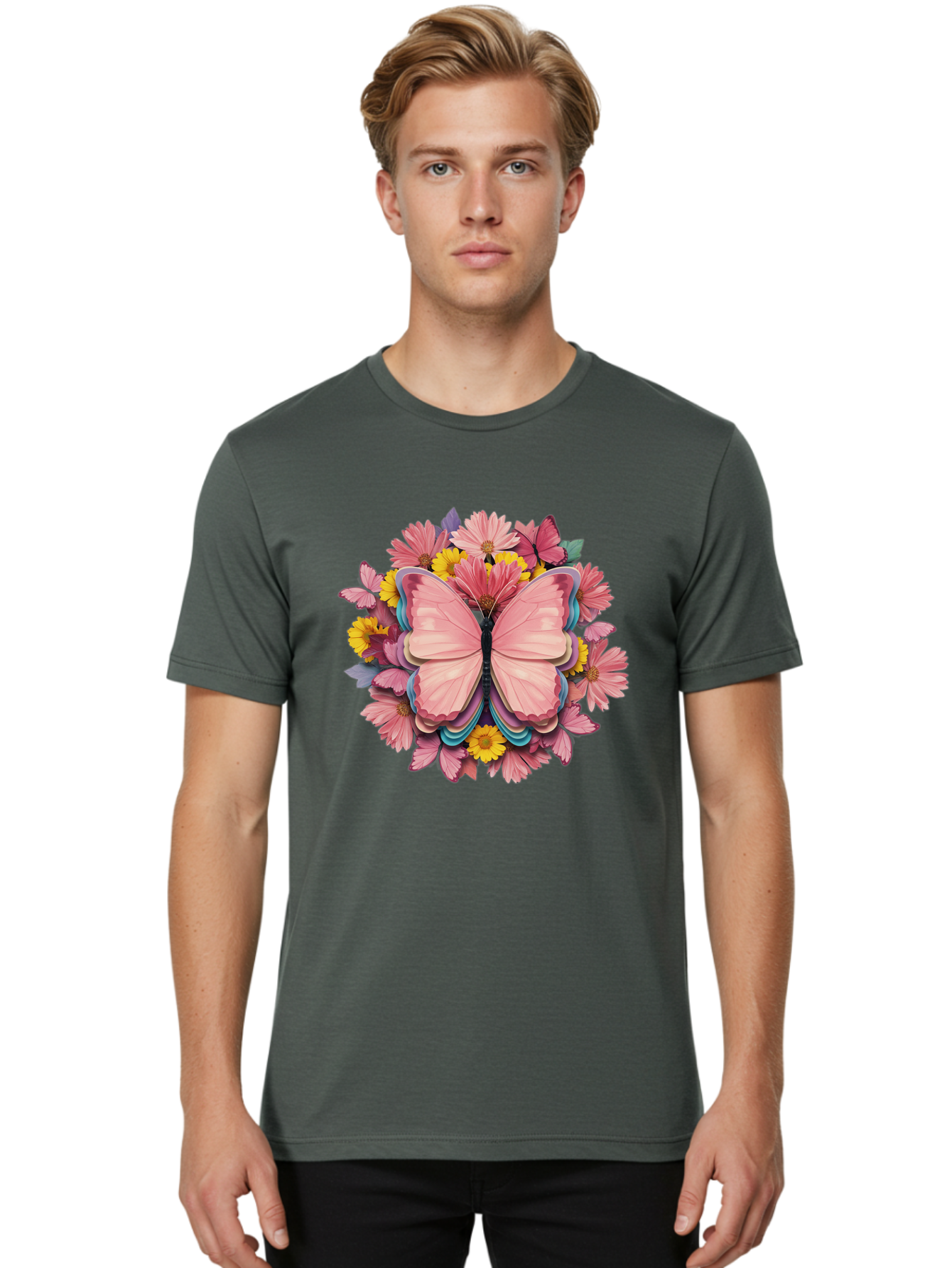 Butterfly-And-Flowers Men'S Graphic Tee, 100% Cotton, Comfortable Casual Summer Wear, Machine Washable, Vintage Camera, Old Camera, Antique Camera, Black Camera, Classic Photography, Photography Equipment, Nostalgic Device, Film Camera, Bak159