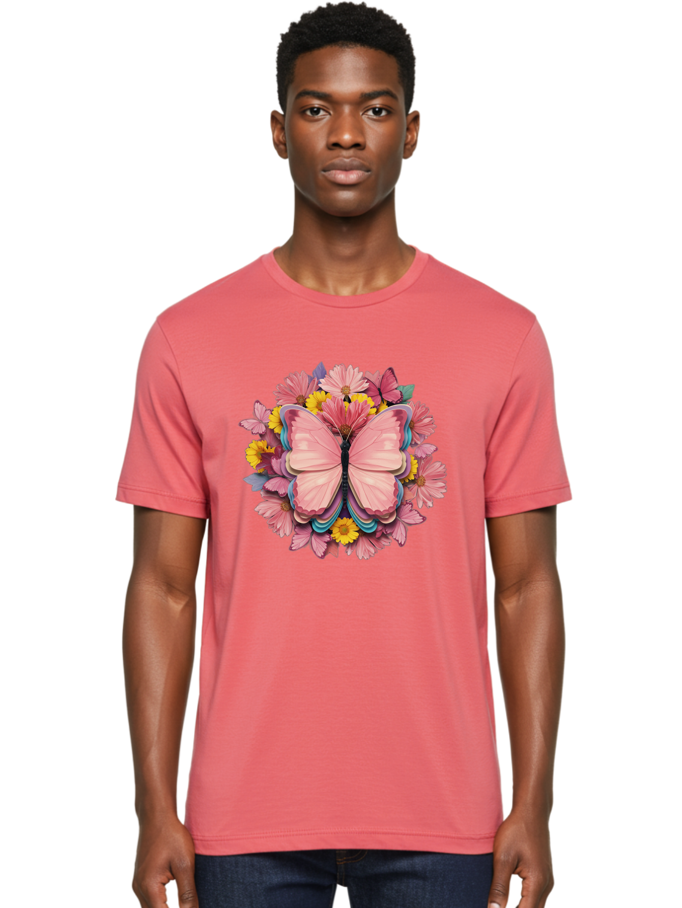 Butterfly-And-Flowers Men'S Graphic Tee, 100% Cotton, Comfortable Casual Summer Wear, Machine Washable, Vintage Camera, Old Camera, Antique Camera, Black Camera, Classic Photography, Photography Equipment, Nostalgic Device, Film Camera, Bak159