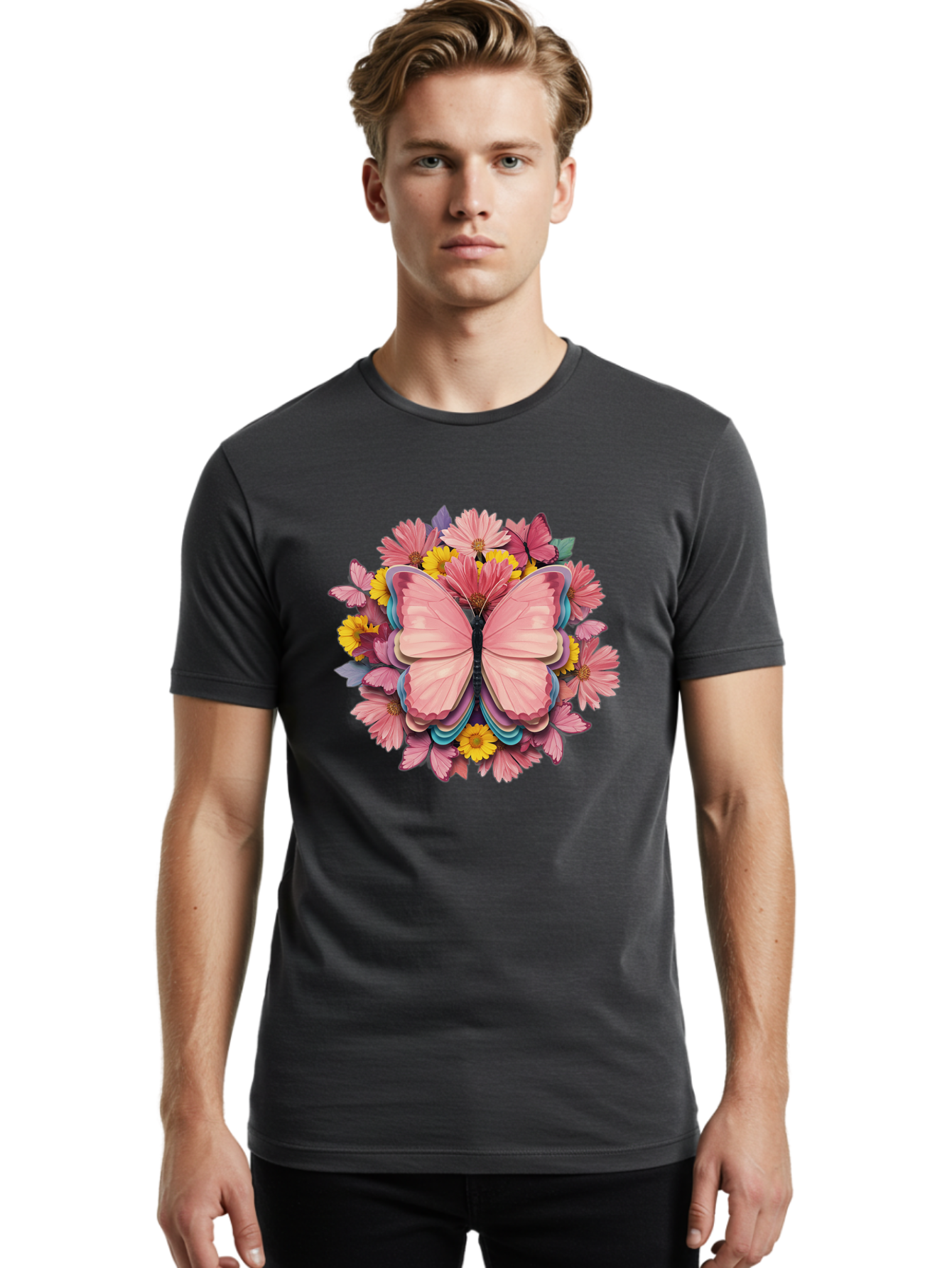 Butterfly-And-Flowers Men'S Graphic Tee, 100% Cotton, Comfortable Casual Summer Wear, Machine Washable, Vintage Camera, Old Camera, Antique Camera, Black Camera, Classic Photography, Photography Equipment, Nostalgic Device, Film Camera, Bak159
