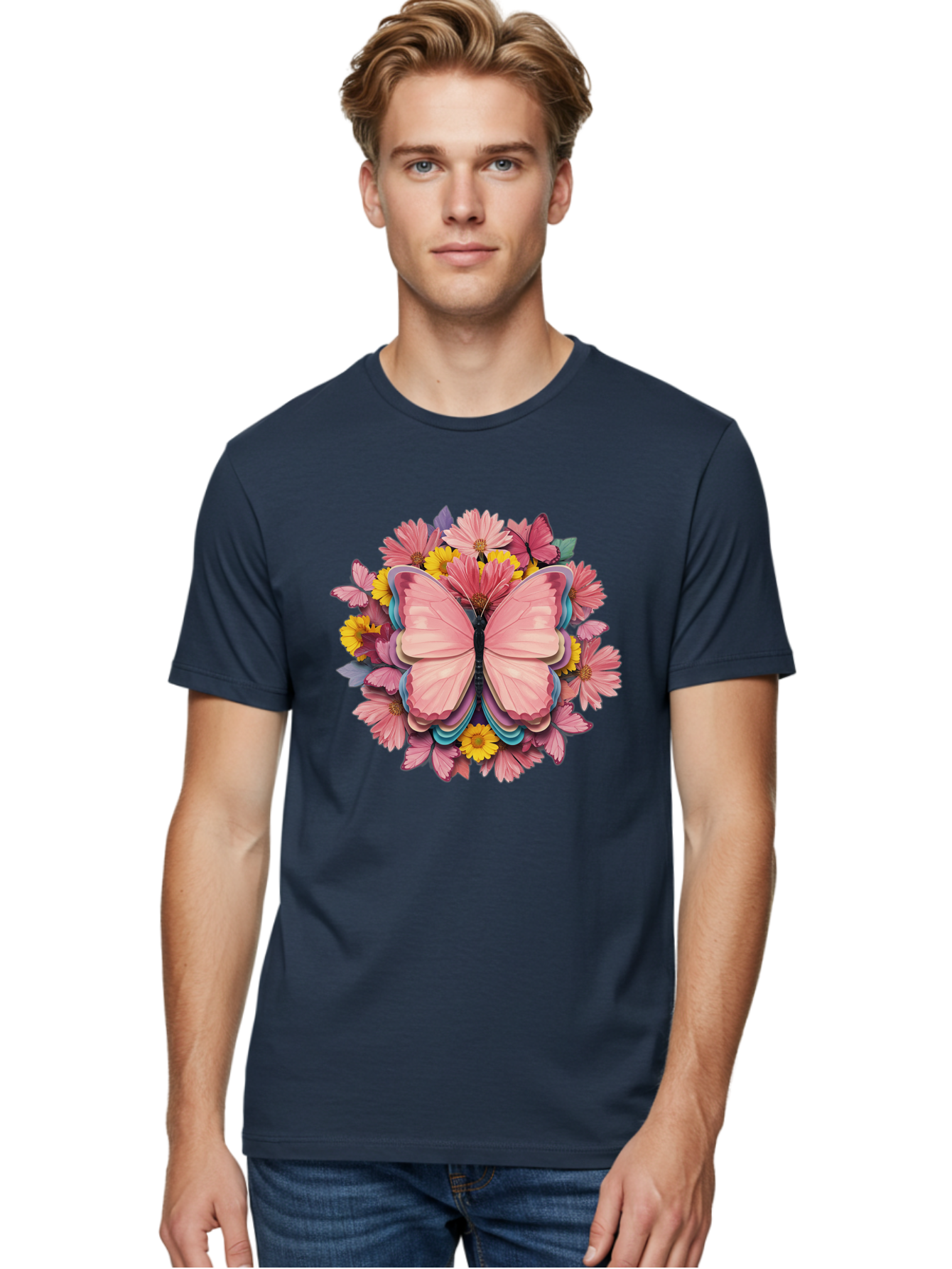 Butterfly-And-Flowers Men'S Graphic Tee, 100% Cotton, Comfortable Casual Summer Wear, Machine Washable, Vintage Camera, Old Camera, Antique Camera, Black Camera, Classic Photography, Photography Equipment, Nostalgic Device, Film Camera, Bak159