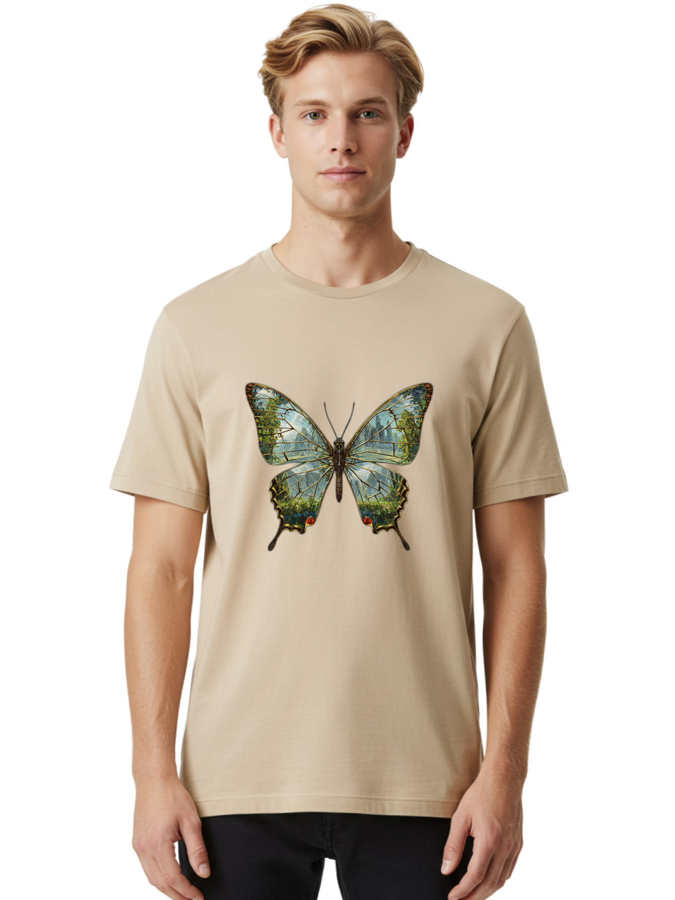 Butterfly-Cityscape Men'S Graphic Tee, 100% Cotton, Comfortable Casual Summer Wear, Machine Washable, Vintage Camera, Old Camera, Antique Camera, Black Camera, Classic Photography, Photography Equipment, Nostalgic Device, Film Camera, Bak160