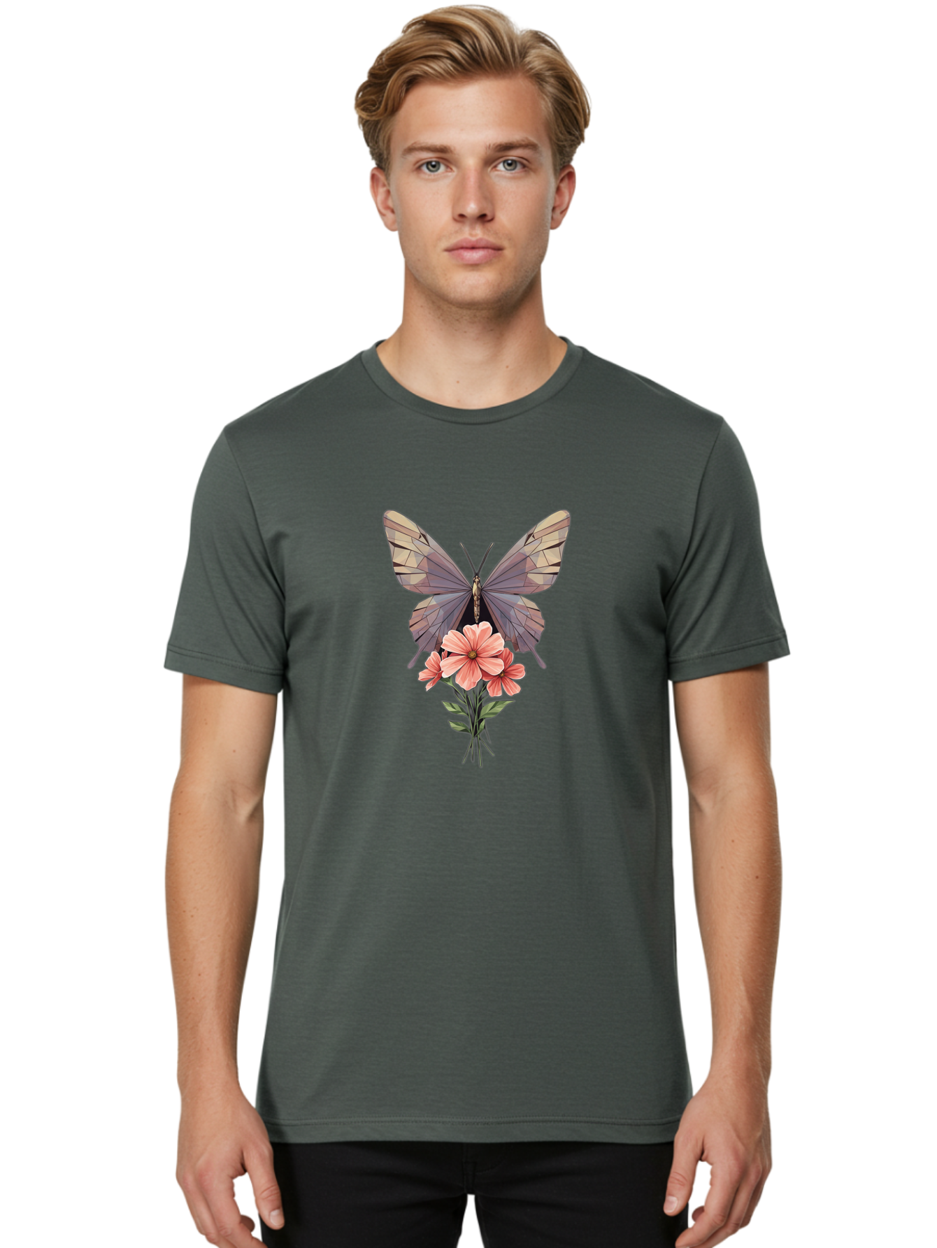 Butterfly-With-Flowers Men'S Graphic Tee, 100% Cotton, Comfortable Casual Summer Wear, Machine Washable, Vintage Camera, Old Camera, Antique Camera, Black Camera, Classic Photography, Photography Equipment, Nostalgic Device, Film Camera, Bak164