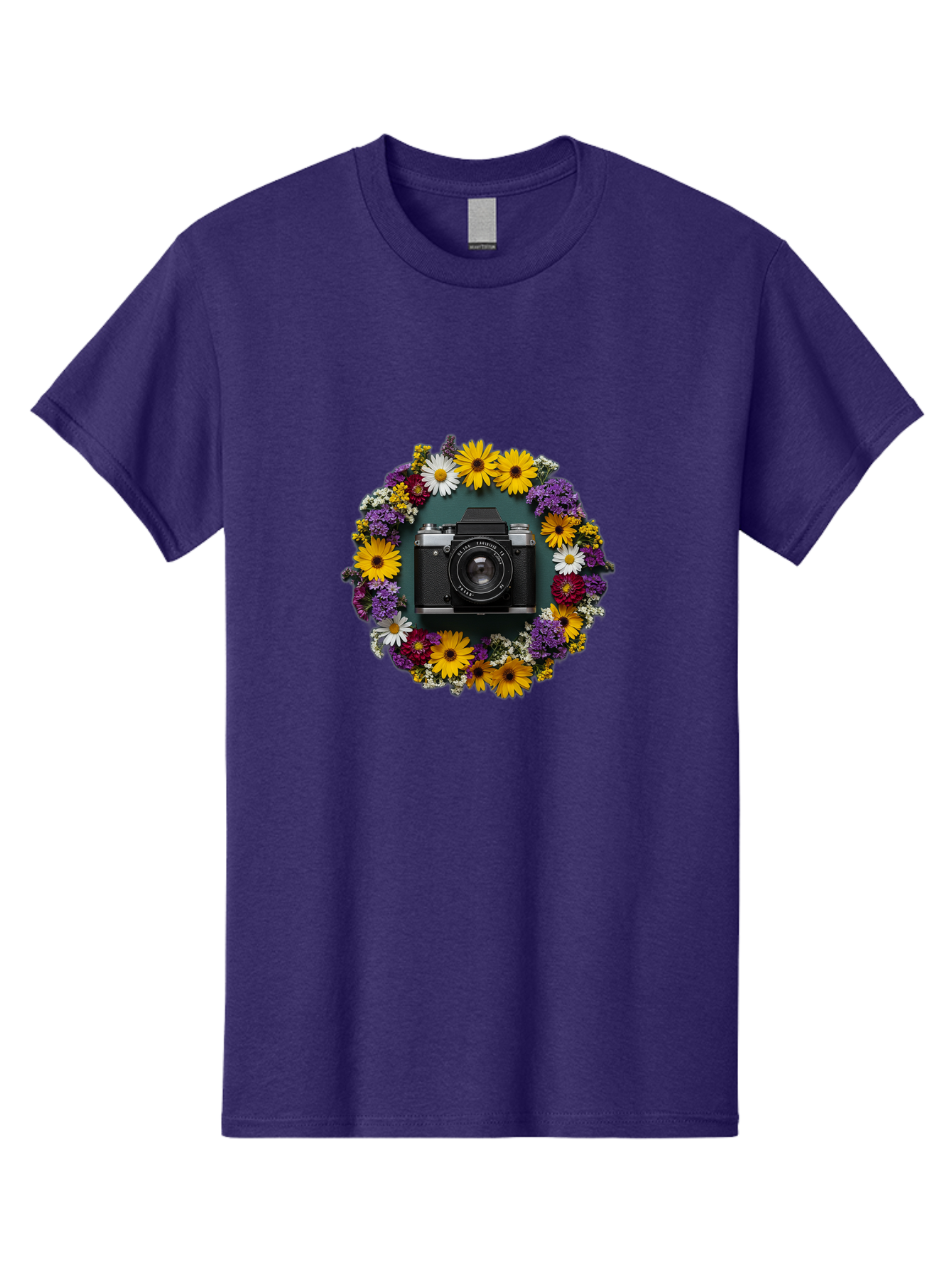 Camera-Lens-Surrounded-By-Flowers Men'S Graphic Tee, 100% Cotton, Comfortable Casual Summer Wear, Machine Washable, Vintage Camera, Old Camera, Antique Camera, Black Camera, Classic Photography, Photography Equipment, Nostalgic Device, Bak168