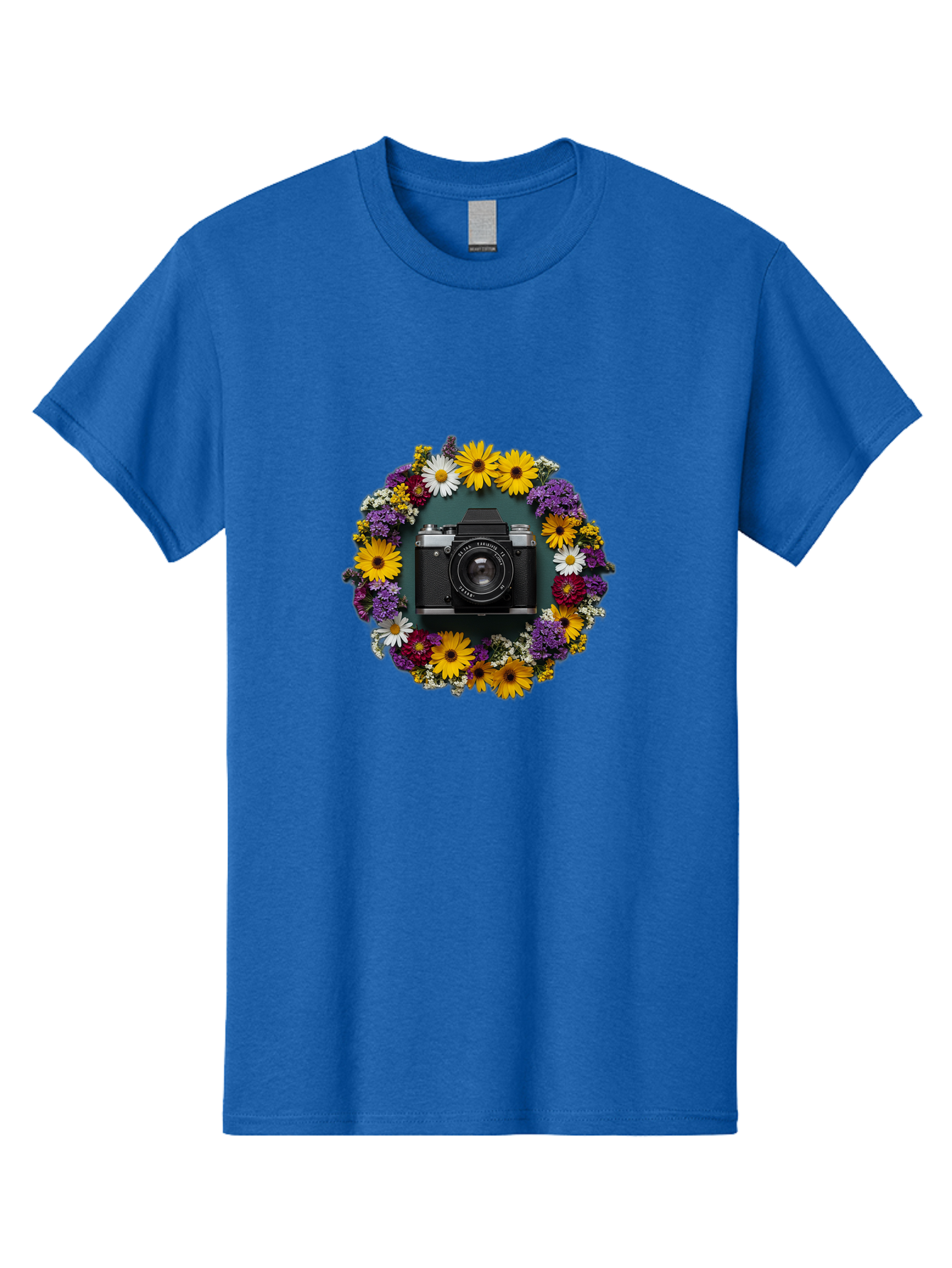Camera-Lens-Surrounded-By-Flowers Men'S Graphic Tee, 100% Cotton, Comfortable Casual Summer Wear, Machine Washable, Vintage Camera, Old Camera, Antique Camera, Black Camera, Classic Photography, Photography Equipment, Nostalgic Device, Bak168