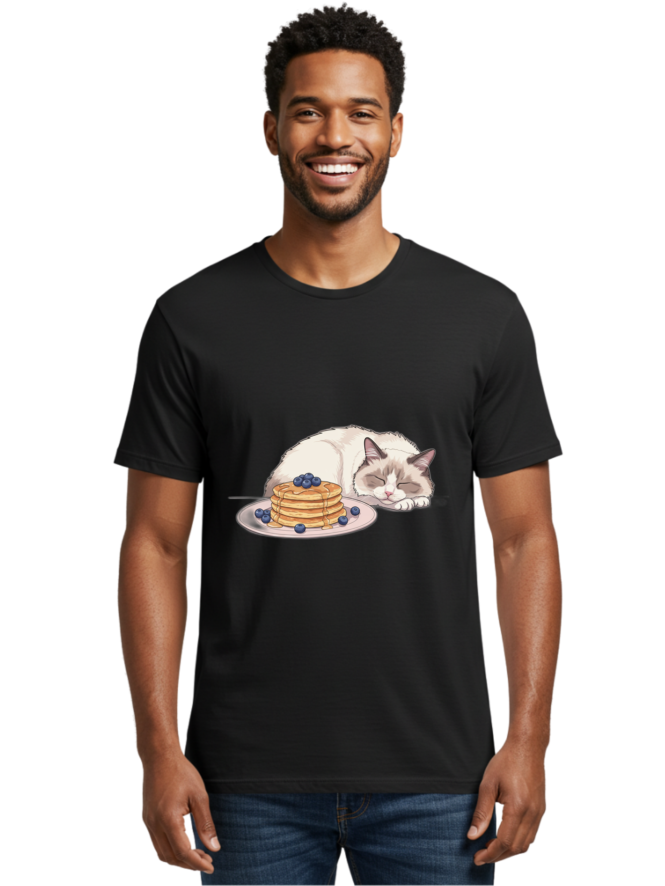 Cat-And-Pancakes-2 Men'S Graphic Tee, 100% Cotton, Comfortable Casual Summer Wear, Machine Washable, Vintage Camera, Old Camera, Antique Camera, Black Camera, Classic Photography, Photography Equipment, Nostalgic Device, Film Camera, Bak185