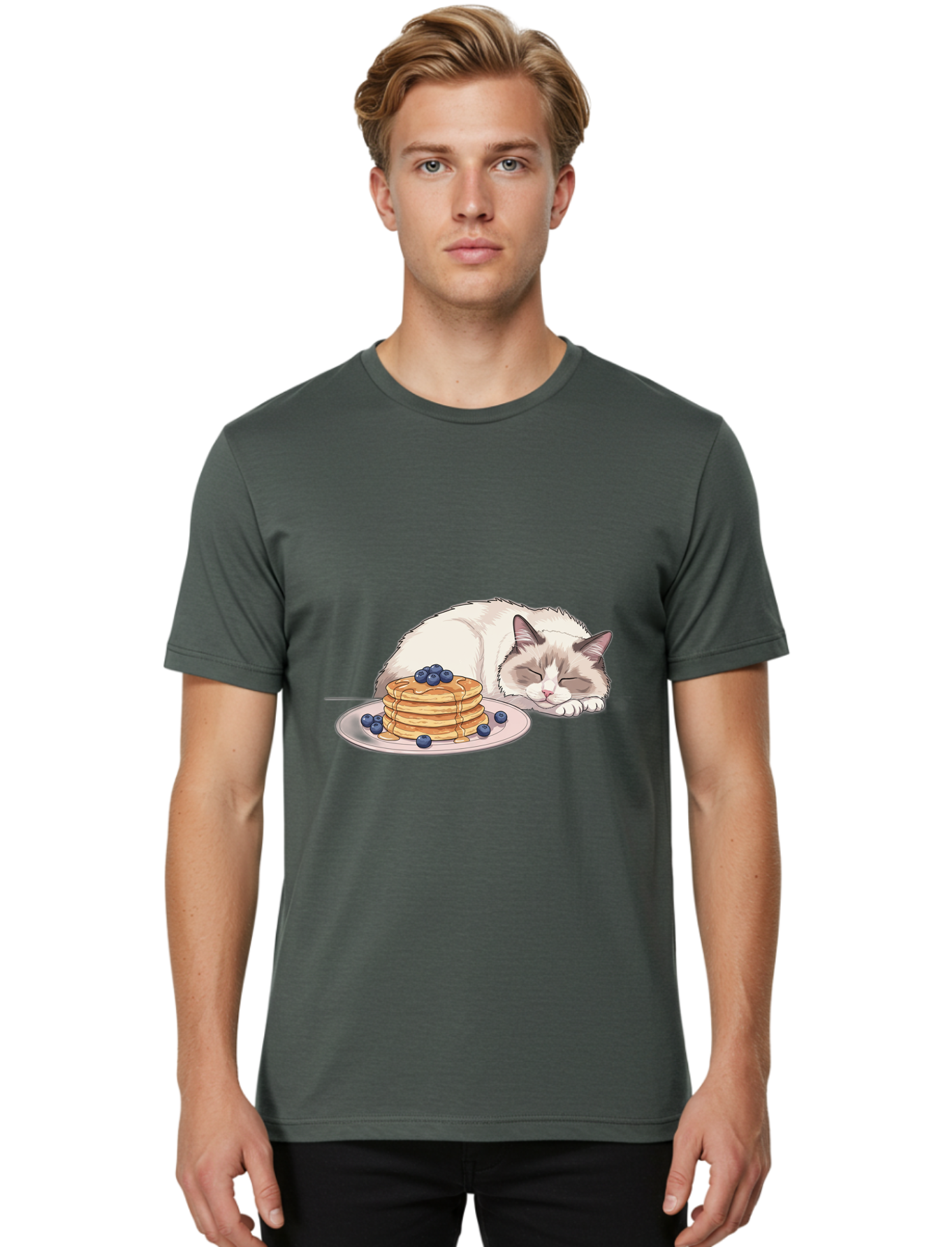 Cat-And-Pancakes-2 Men'S Graphic Tee, 100% Cotton, Comfortable Casual Summer Wear, Machine Washable, Vintage Camera, Old Camera, Antique Camera, Black Camera, Classic Photography, Photography Equipment, Nostalgic Device, Film Camera, Bak185