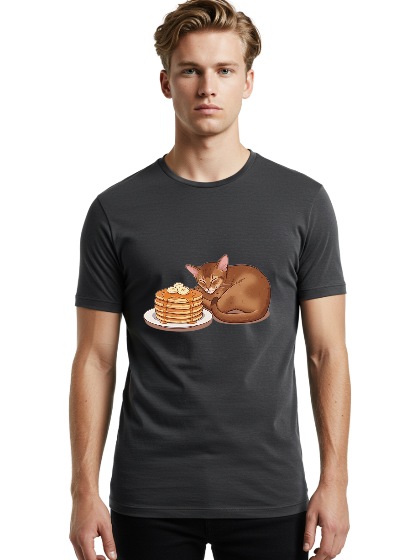 Cat-And-Pancakes-3 Men'S Graphic Tee, 100% Cotton, Comfortable Casual Summer Wear, Machine Washable, Vintage Camera, Old Camera, Antique Camera, Black Camera, Classic Photography, Photography Equipment, Nostalgic Device, Film Camera, Bak186