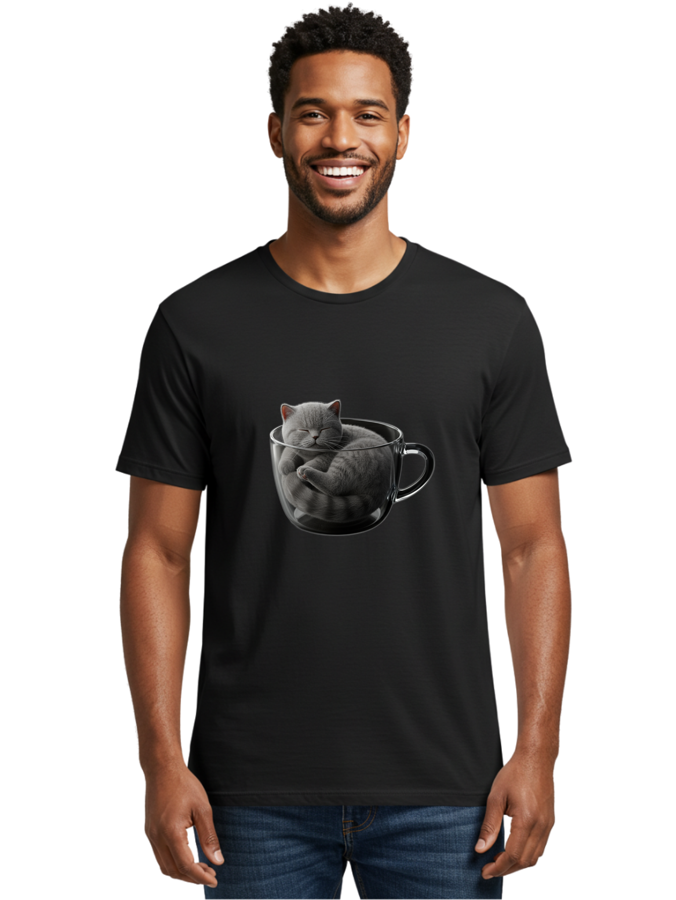 Cat-In-Coffee-Cup-1 Men'S Graphic Tee, 100% Cotton, Comfortable Casual Summer Wear, Machine Washable, Vintage Camera, Old Camera, Antique Camera, Black Camera, Classic Photography, Photography Equipment, Nostalgic Device, Film Camera, Bak193