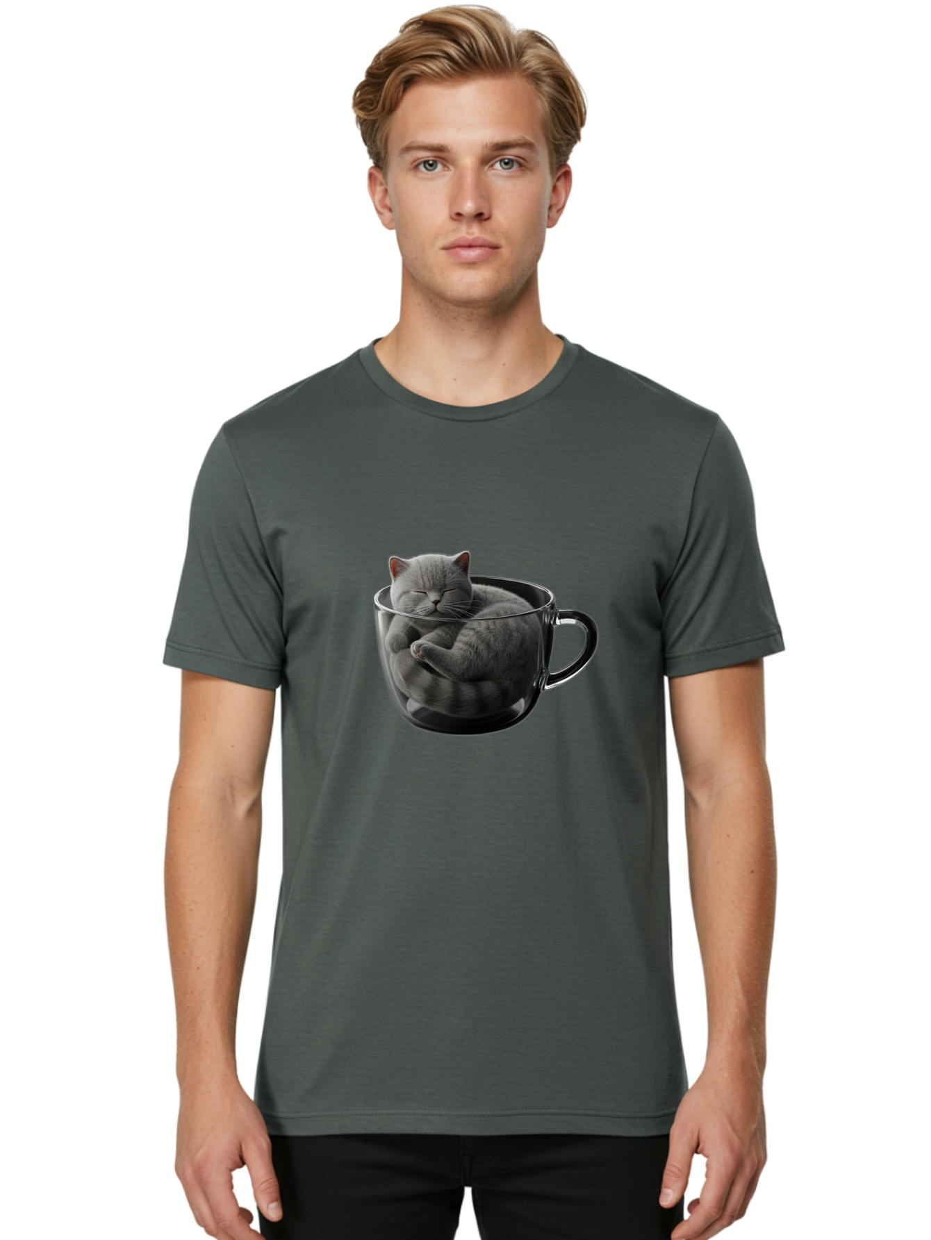 Cat-In-Coffee-Cup-1 Men'S Graphic Tee, 100% Cotton, Comfortable Casual Summer Wear, Machine Washable, Vintage Camera, Old Camera, Antique Camera, Black Camera, Classic Photography, Photography Equipment, Nostalgic Device, Film Camera, Bak193