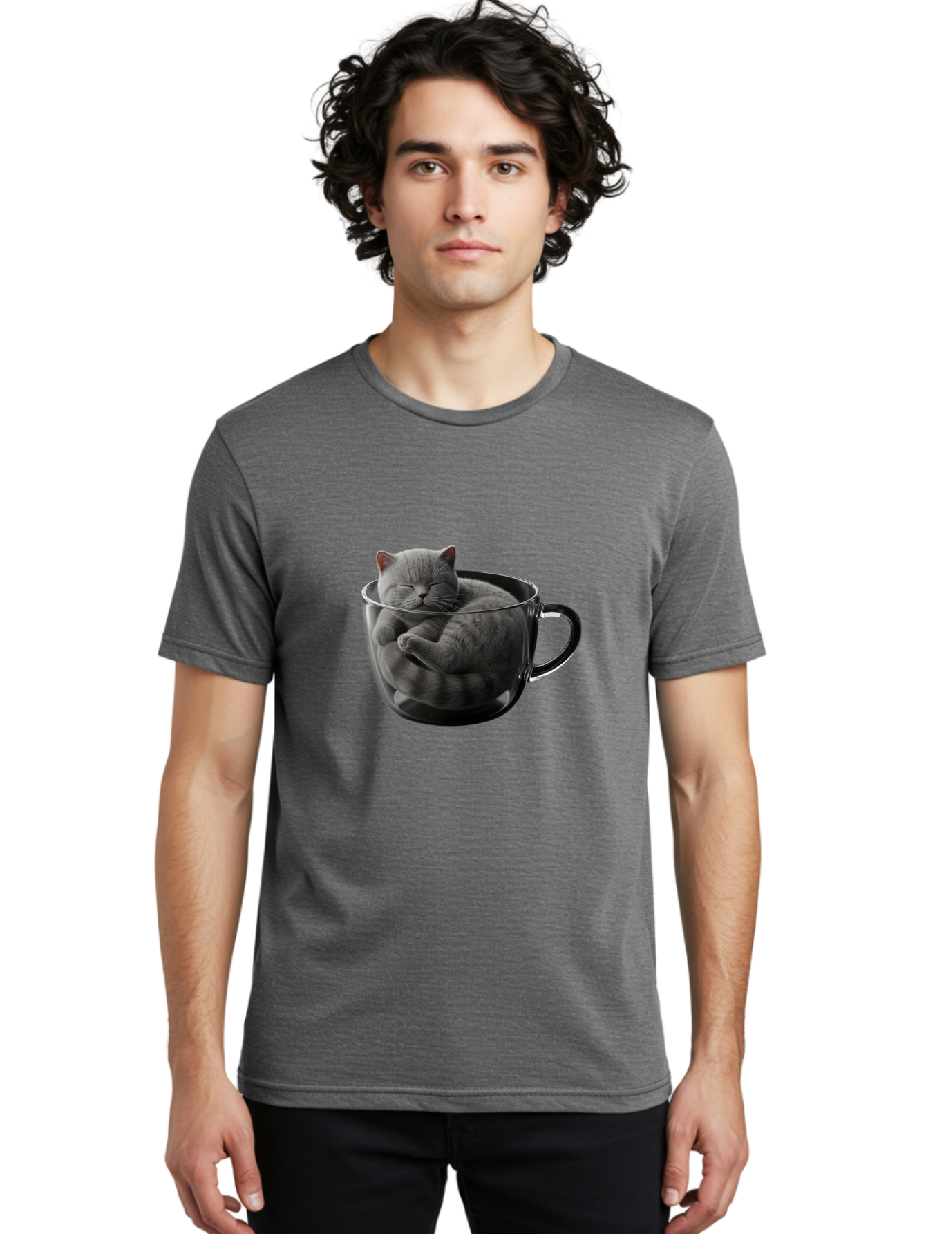Cat-In-Coffee-Cup-1 Men'S Graphic Tee, 100% Cotton, Comfortable Casual Summer Wear, Machine Washable, Vintage Camera, Old Camera, Antique Camera, Black Camera, Classic Photography, Photography Equipment, Nostalgic Device, Film Camera, Bak193