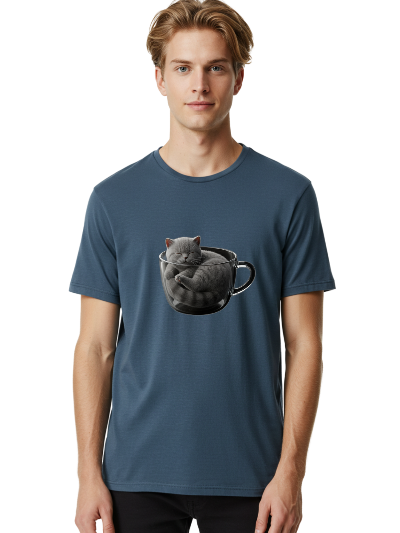 Cat-In-Coffee-Cup-1 Men'S Graphic Tee, 100% Cotton, Comfortable Casual Summer Wear, Machine Washable, Vintage Camera, Old Camera, Antique Camera, Black Camera, Classic Photography, Photography Equipment, Nostalgic Device, Film Camera, Bak193