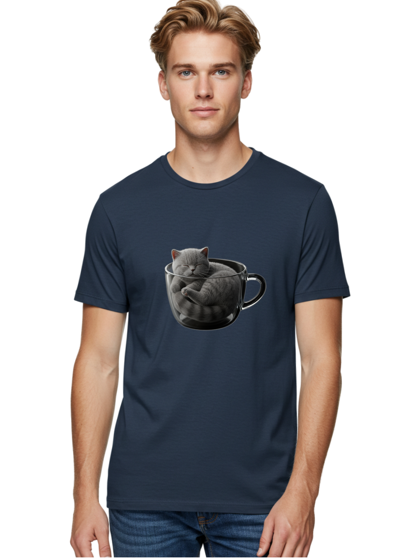 Cat-In-Coffee-Cup-1 Men'S Graphic Tee, 100% Cotton, Comfortable Casual Summer Wear, Machine Washable, Vintage Camera, Old Camera, Antique Camera, Black Camera, Classic Photography, Photography Equipment, Nostalgic Device, Film Camera, Bak193