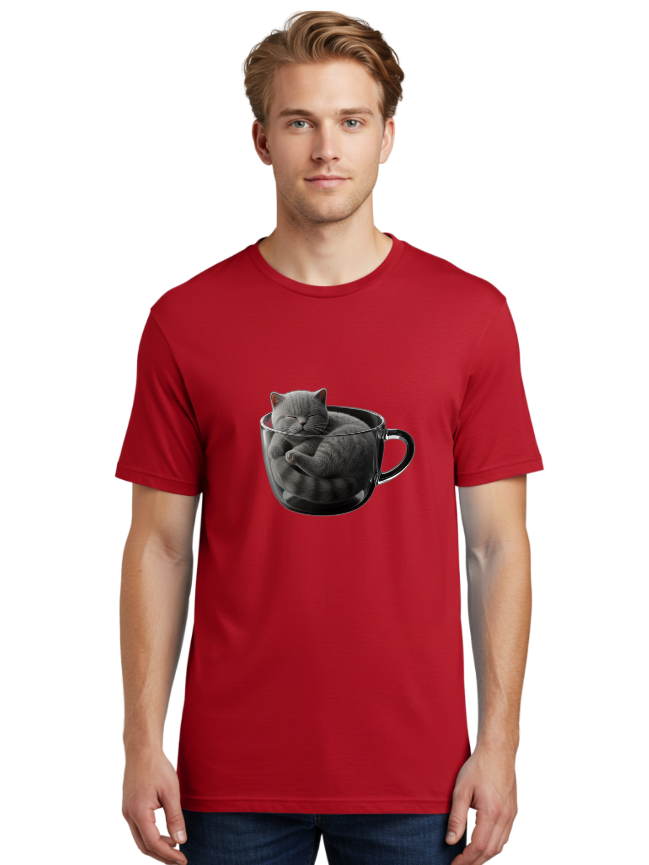 Cat-In-Coffee-Cup-1 Men'S Graphic Tee, 100% Cotton, Comfortable Casual Summer Wear, Machine Washable, Vintage Camera, Old Camera, Antique Camera, Black Camera, Classic Photography, Photography Equipment, Nostalgic Device, Film Camera, Bak193