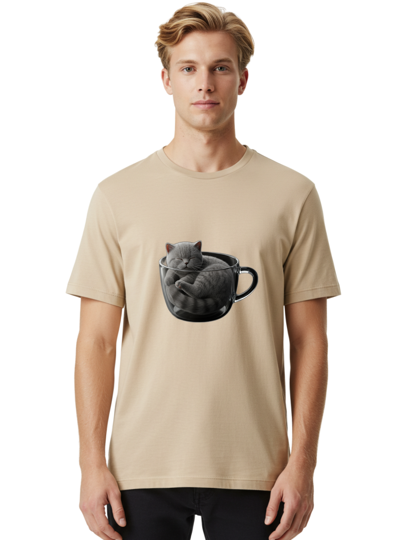 Cat-In-Coffee-Cup-1 Men'S Graphic Tee, 100% Cotton, Comfortable Casual Summer Wear, Machine Washable, Vintage Camera, Old Camera, Antique Camera, Black Camera, Classic Photography, Photography Equipment, Nostalgic Device, Film Camera, Bak193