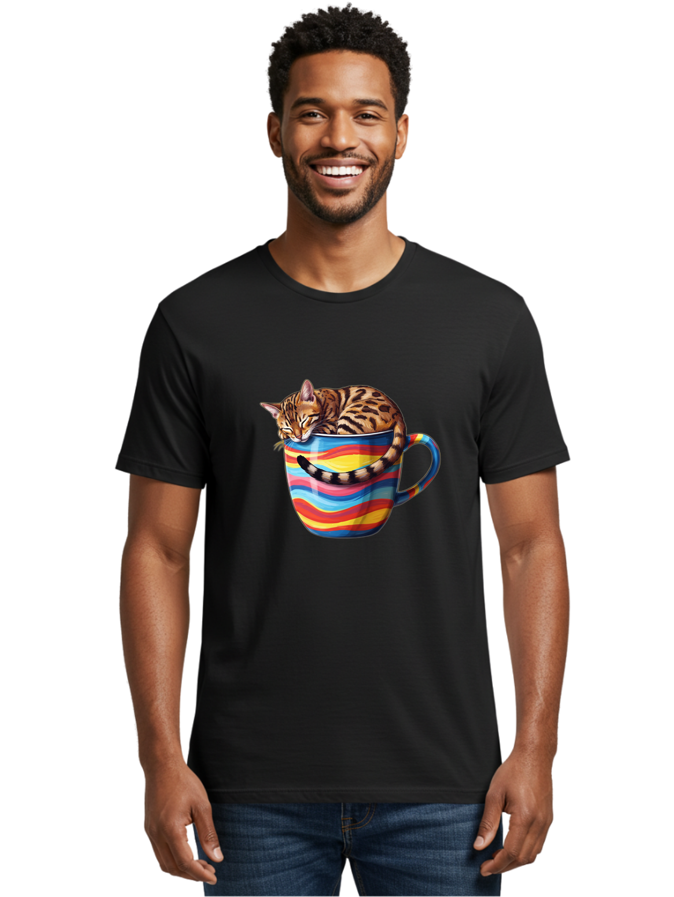 Cat-In-Coffee-Cup-2 Men'S Graphic Tee, 100% Cotton, Comfortable Casual Summer Wear, Machine Washable, Vintage Camera, Old Camera, Antique Camera, Black Camera, Classic Photography, Photography Equipment, Nostalgic Device, Film Camera, Bak194