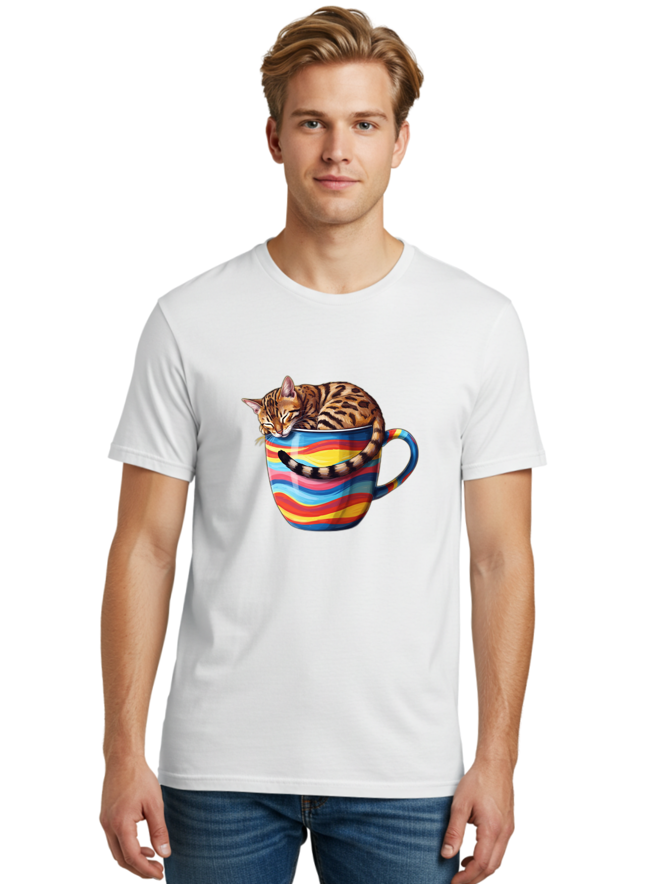 Cat-In-Coffee-Cup-2 Men'S Graphic Tee, 100% Cotton, Comfortable Casual Summer Wear, Machine Washable, Vintage Camera, Old Camera, Antique Camera, Black Camera, Classic Photography, Photography Equipment, Nostalgic Device, Film Camera, Bak194