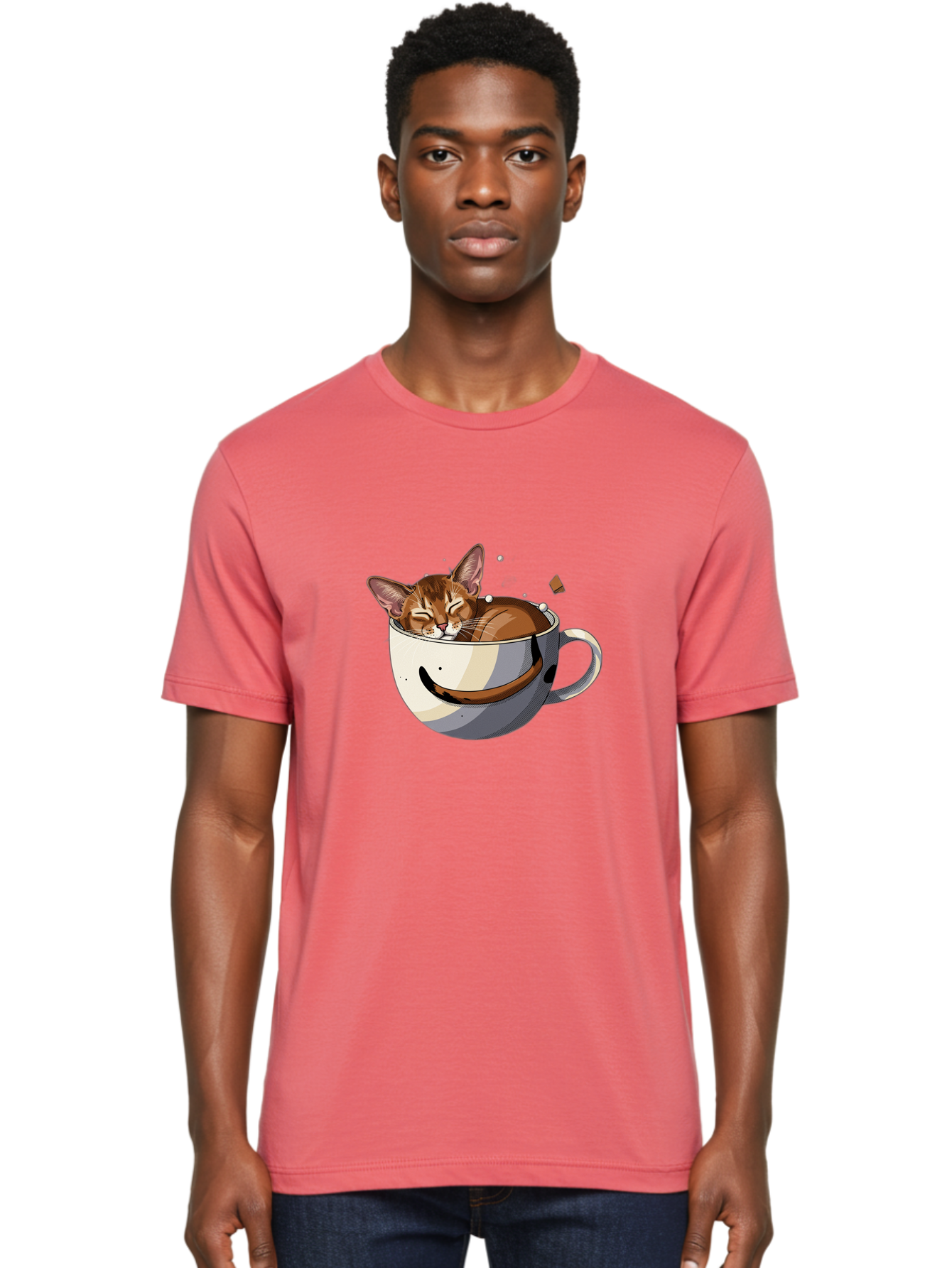 Cat-In-Coffee-Cup-3 Men'S Graphic Tee, 100% Cotton, Comfortable Casual Summer Wear, Machine Washable, Vintage Camera, Old Camera, Antique Camera, Black Camera, Classic Photography, Photography Equipment, Nostalgic Device, Film Camera, Bak195