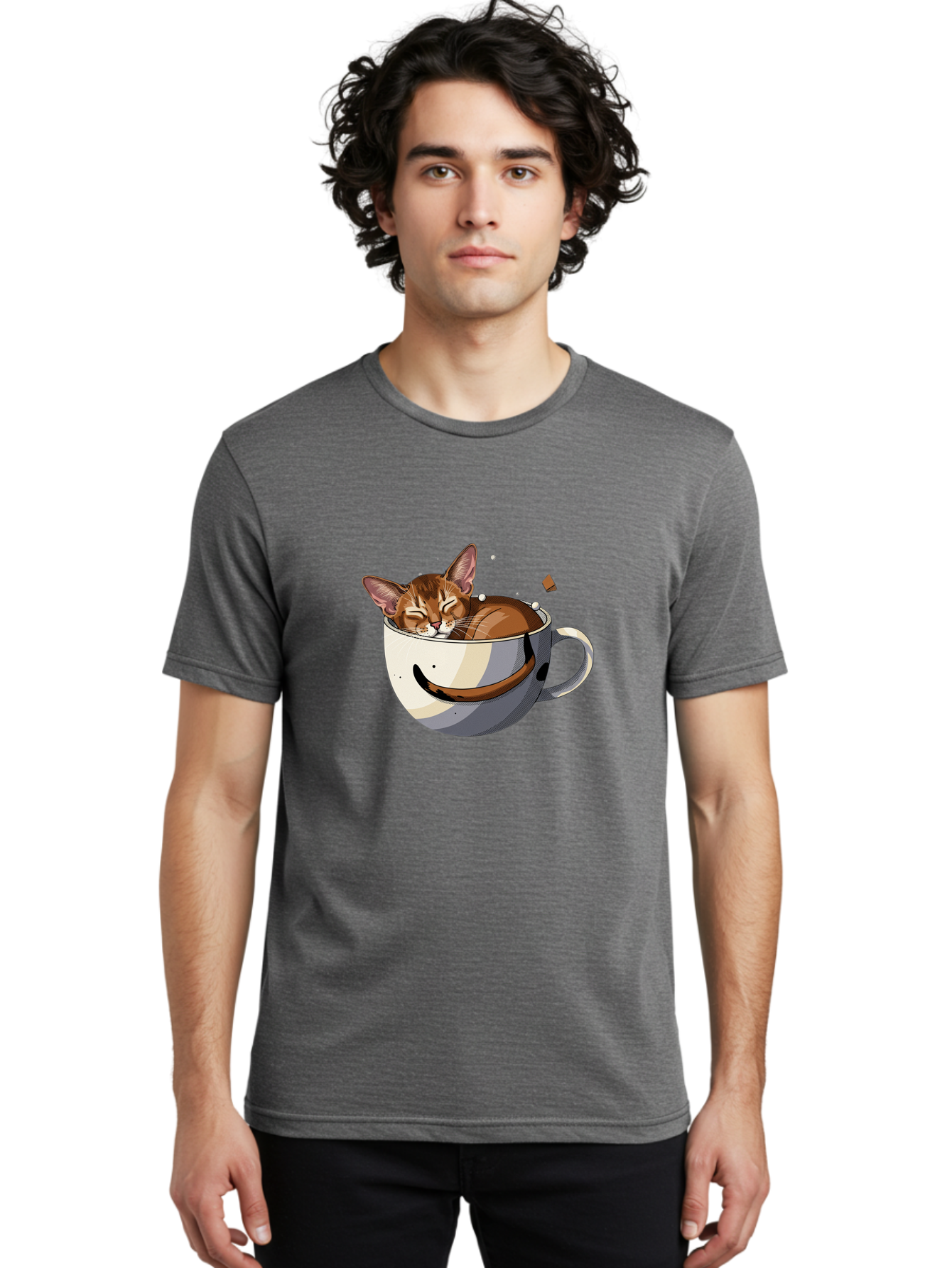 Cat-In-Coffee-Cup-3 Men'S Graphic Tee, 100% Cotton, Comfortable Casual Summer Wear, Machine Washable, Vintage Camera, Old Camera, Antique Camera, Black Camera, Classic Photography, Photography Equipment, Nostalgic Device, Film Camera, Bak195