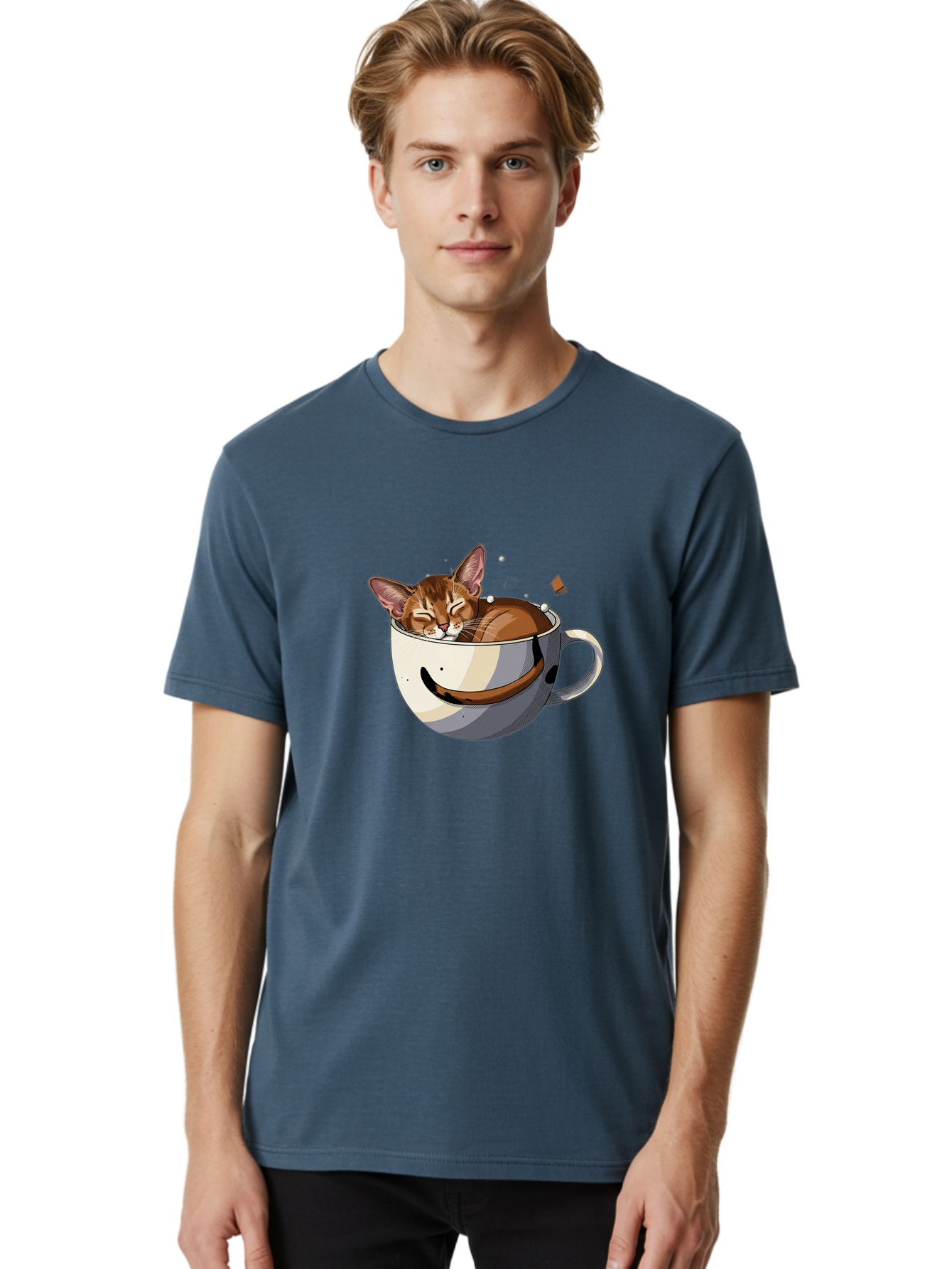 Cat-In-Coffee-Cup-3 Men'S Graphic Tee, 100% Cotton, Comfortable Casual Summer Wear, Machine Washable, Vintage Camera, Old Camera, Antique Camera, Black Camera, Classic Photography, Photography Equipment, Nostalgic Device, Film Camera, Bak195