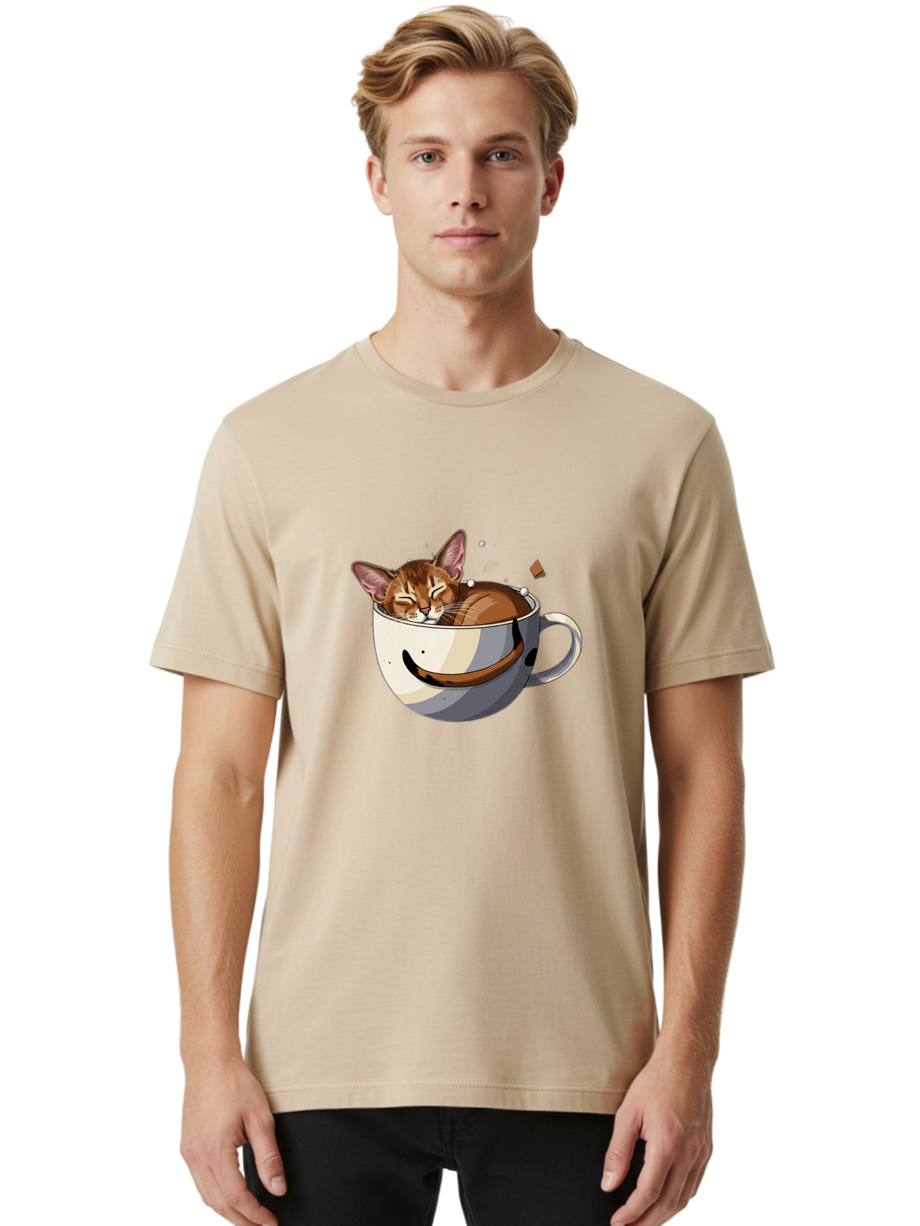 Cat-In-Coffee-Cup-3 Men'S Graphic Tee, 100% Cotton, Comfortable Casual Summer Wear, Machine Washable, Vintage Camera, Old Camera, Antique Camera, Black Camera, Classic Photography, Photography Equipment, Nostalgic Device, Film Camera, Bak195