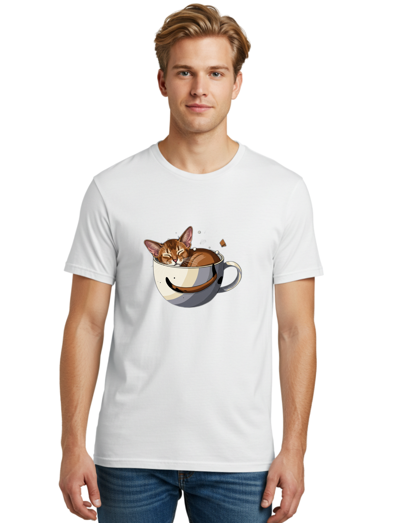 Cat-In-Coffee-Cup-3 Men'S Graphic Tee, 100% Cotton, Comfortable Casual Summer Wear, Machine Washable, Vintage Camera, Old Camera, Antique Camera, Black Camera, Classic Photography, Photography Equipment, Nostalgic Device, Film Camera, Bak195