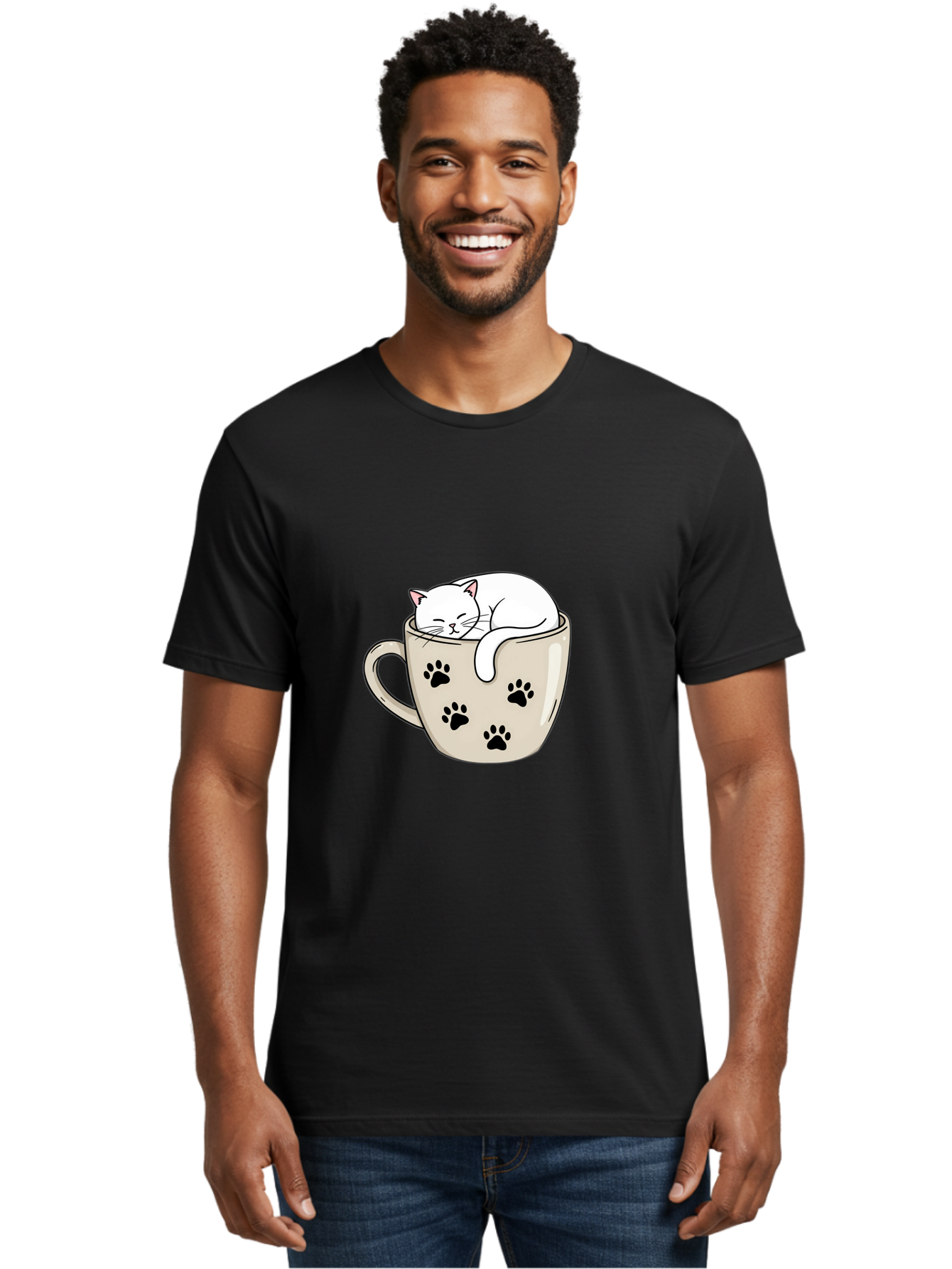 Cat-In-Coffee-Cup Men'S Graphic Tee, 100% Cotton, Comfortable Casual Summer Wear, Machine Washable, Vintage Camera, Old Camera, Antique Camera, Black Camera, Classic Photography, Photography Equipment, Nostalgic Device, Film Camera, Camera Art Bak196