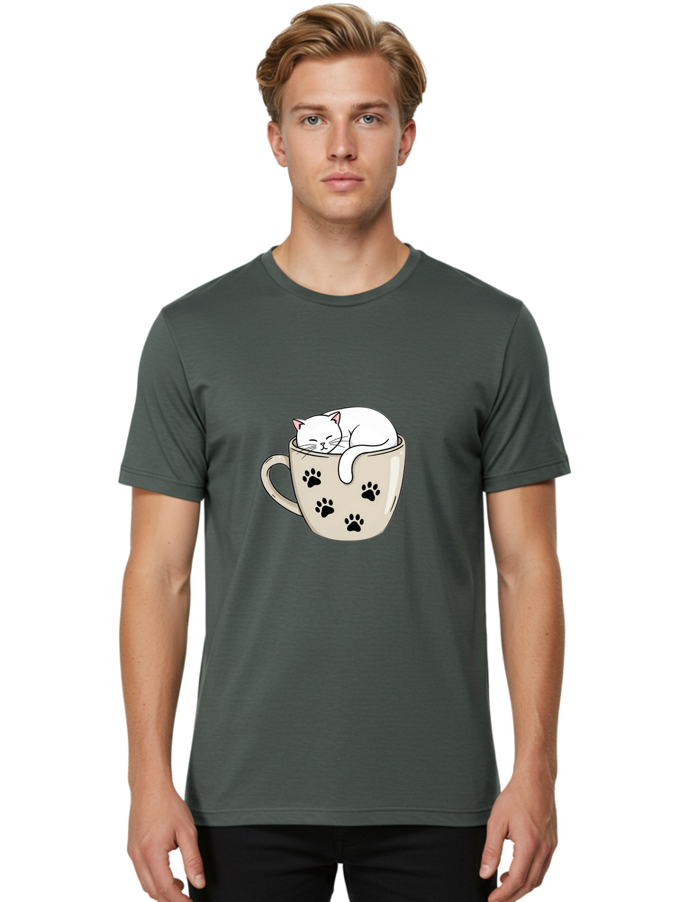 Cat-In-Coffee-Cup Men'S Graphic Tee, 100% Cotton, Comfortable Casual Summer Wear, Machine Washable, Vintage Camera, Old Camera, Antique Camera, Black Camera, Classic Photography, Photography Equipment, Nostalgic Device, Film Camera, Camera Art Bak196