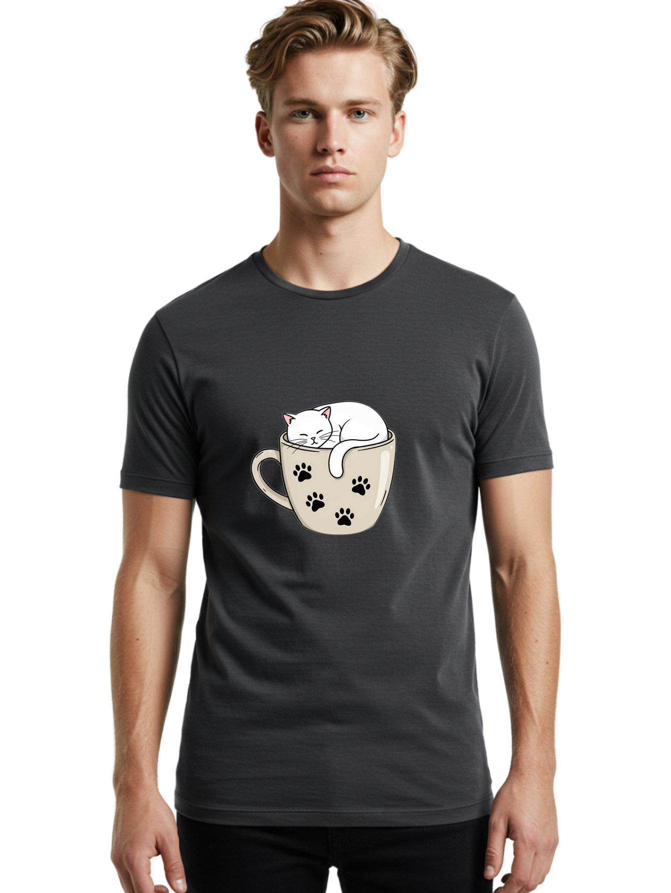 Cat-In-Coffee-Cup Men'S Graphic Tee, 100% Cotton, Comfortable Casual Summer Wear, Machine Washable, Vintage Camera, Old Camera, Antique Camera, Black Camera, Classic Photography, Photography Equipment, Nostalgic Device, Film Camera, Camera Art Bak196