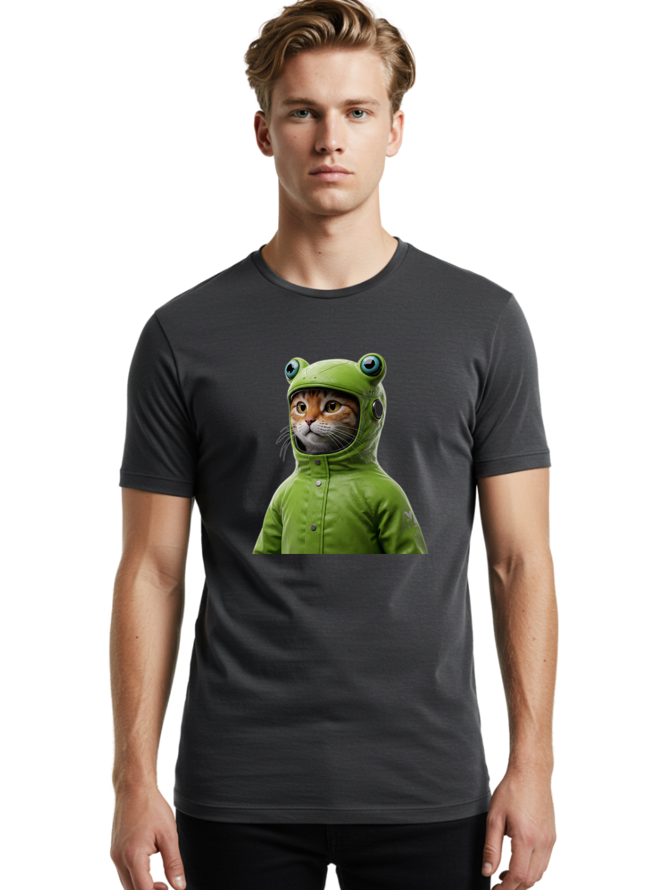 Cat-In-Frog-Costume-5 Men'S Graphic Tee, 100% Cotton, Comfortable Casual Summer Wear, Machine Washable, Vintage Camera, Old Camera, Antique Camera, Black Camera, Classic Photography, Photography Equipment, Nostalgic Device, Film Camera, Bak202