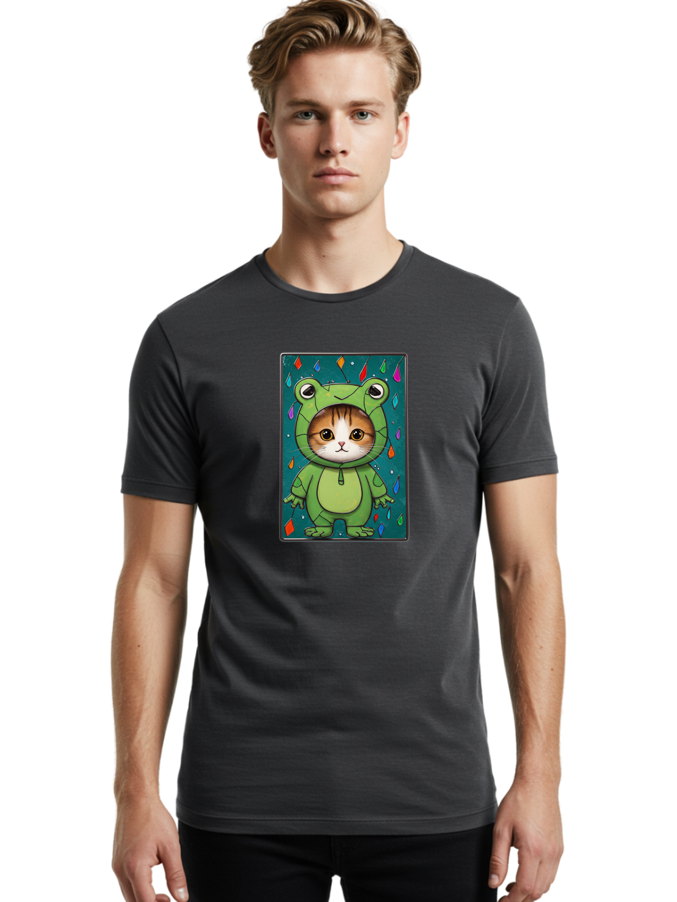 Cat-In-Frog-Costume-6 Men'S Graphic Tee, 100% Cotton, Comfortable Casual Summer Wear, Machine Washable, Vintage Camera, Old Camera, Antique Camera, Black Camera, Classic Photography, Photography Equipment, Nostalgic Device, Film Camera, Bak203