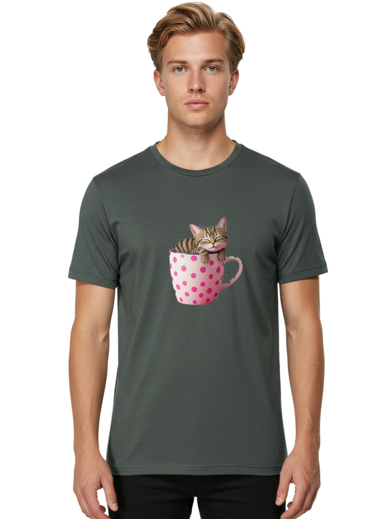 Cat-In-Polka-Dot-Mug Men'S Graphic Tee, 100% Cotton, Comfortable Casual Summer Wear, Machine Washable, Vintage Camera, Old Camera, Antique Camera, Black Camera, Classic Photography, Photography Equipment, Nostalgic Device, Film Camera, Bak206