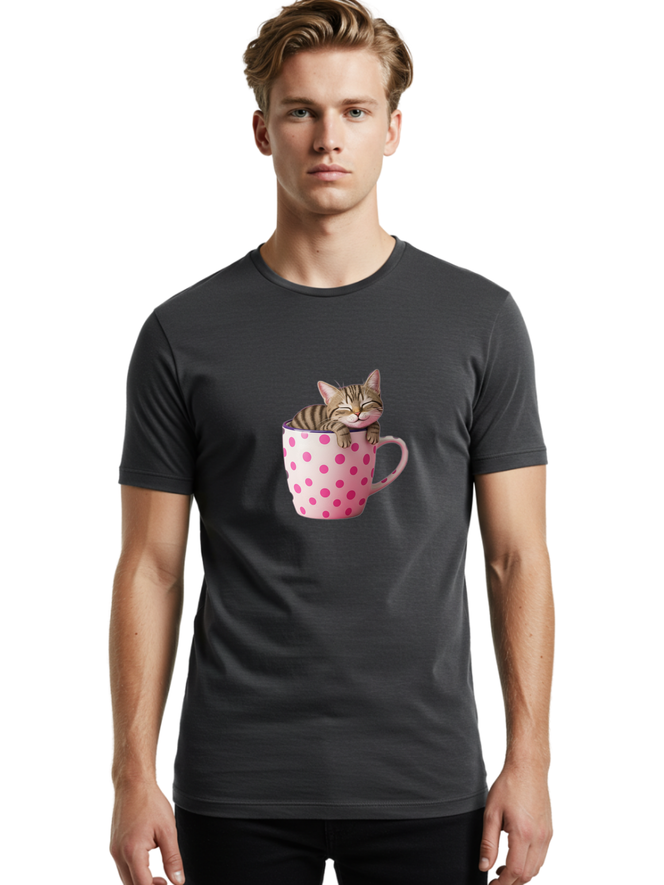 Cat-In-Polka-Dot-Mug Men'S Graphic Tee, 100% Cotton, Comfortable Casual Summer Wear, Machine Washable, Vintage Camera, Old Camera, Antique Camera, Black Camera, Classic Photography, Photography Equipment, Nostalgic Device, Film Camera, Bak206