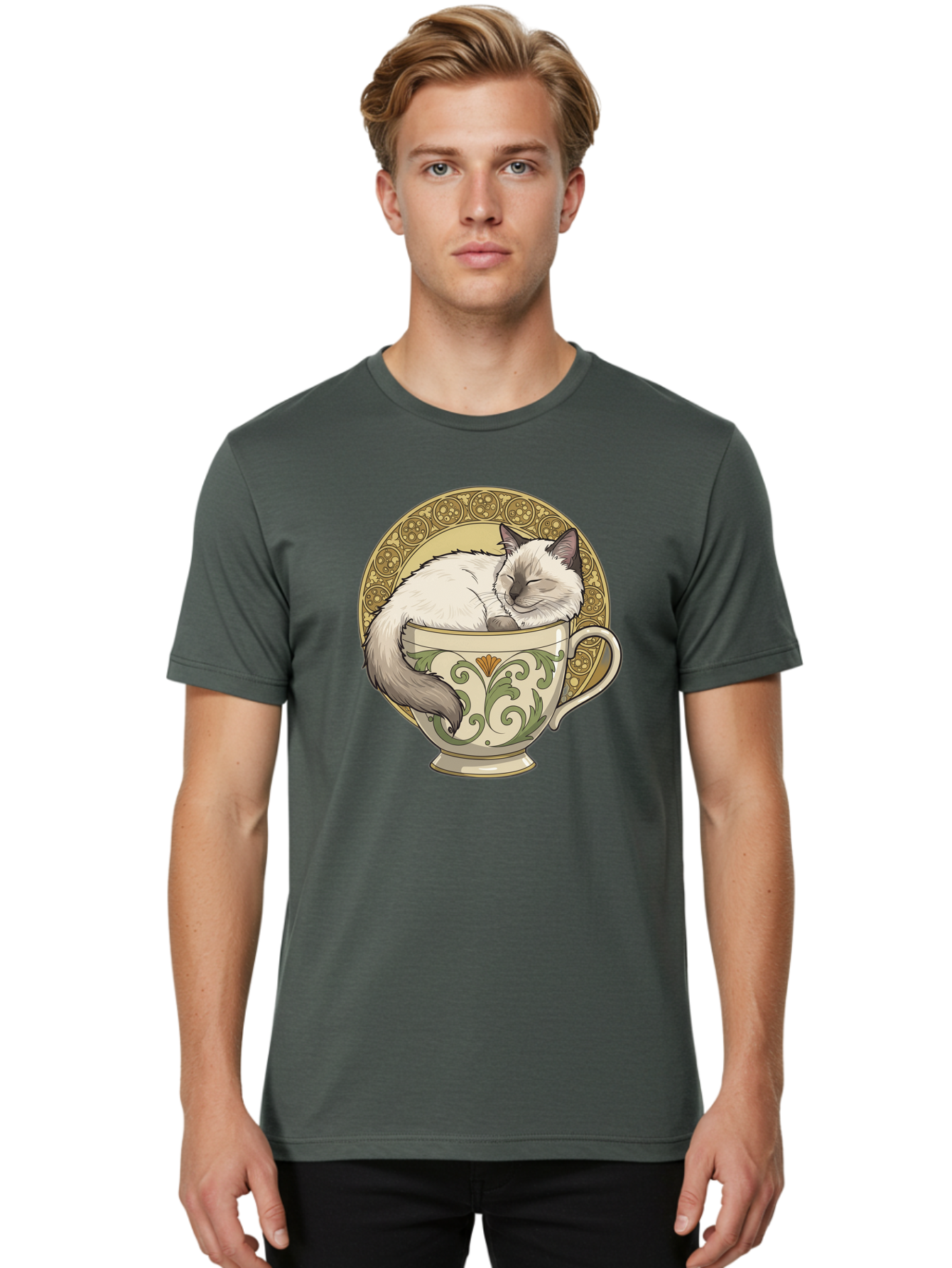 Cat-In-Tea-Cup-1 Men'S Graphic Tee, 100% Cotton, Comfortable Casual Summer Wear, Machine Washable, Vintage Camera, Old Camera, Antique Camera, Black Camera, Classic Photography, Photography Equipment, Nostalgic Device, Film Camera, Camera Art Bak209