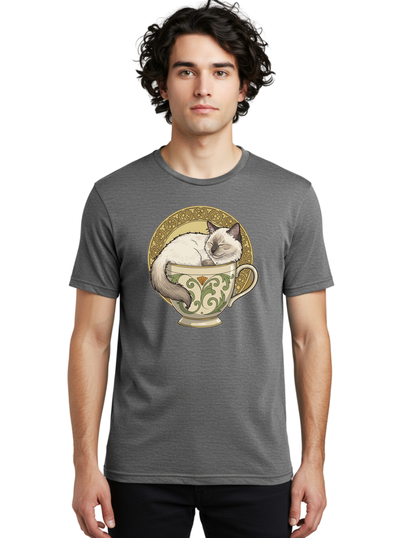 Cat-In-Tea-Cup-1 Men'S Graphic Tee, 100% Cotton, Comfortable Casual Summer Wear, Machine Washable, Vintage Camera, Old Camera, Antique Camera, Black Camera, Classic Photography, Photography Equipment, Nostalgic Device, Film Camera, Camera Art Bak209