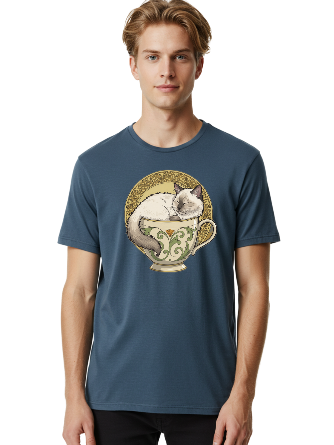 Cat-In-Tea-Cup-1 Men'S Graphic Tee, 100% Cotton, Comfortable Casual Summer Wear, Machine Washable, Vintage Camera, Old Camera, Antique Camera, Black Camera, Classic Photography, Photography Equipment, Nostalgic Device, Film Camera, Camera Art Bak209