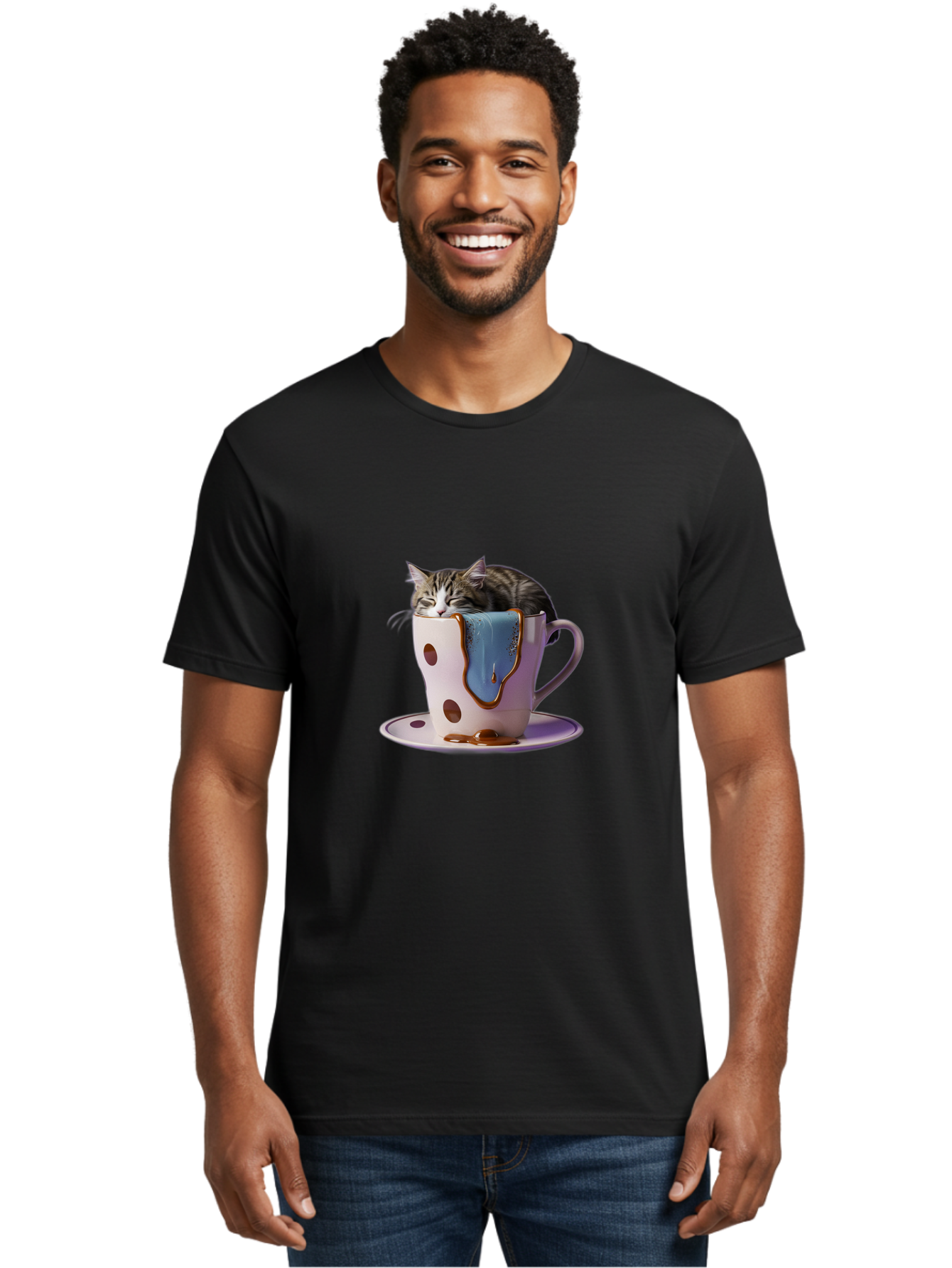 Cat-In-Tea-Cup-2 Men'S Graphic Tee, 100% Cotton, Comfortable Casual Summer Wear, Machine Washable, Vintage Camera, Old Camera, Antique Camera, Black Camera, Classic Photography, Photography Equipment, Nostalgic Device, Film Camera, Camera Art Bak210
